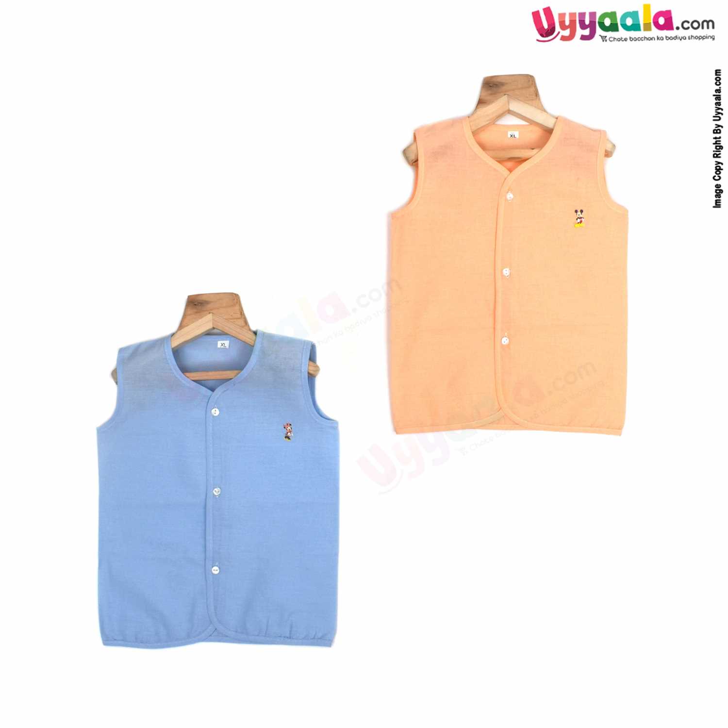 POLAR CUBS Sleeveless Baby Jabla Set, Front Opening Button Model, Premium Quality Cotton Baby Wear, (6-12M) XL, 2Pack - Orange & Blue