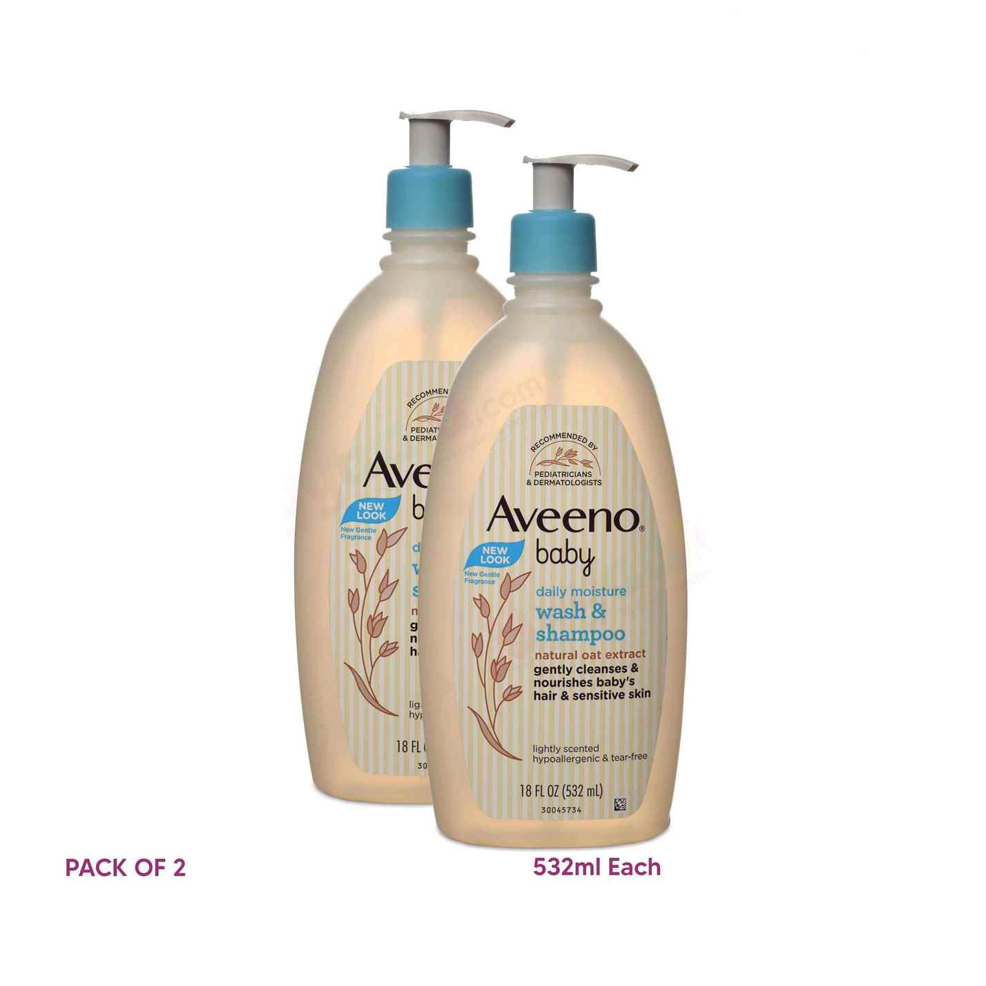 AVEENO BABY Daily moisture wash & shampoo, natural oat extract,pack of 2- 532 ml