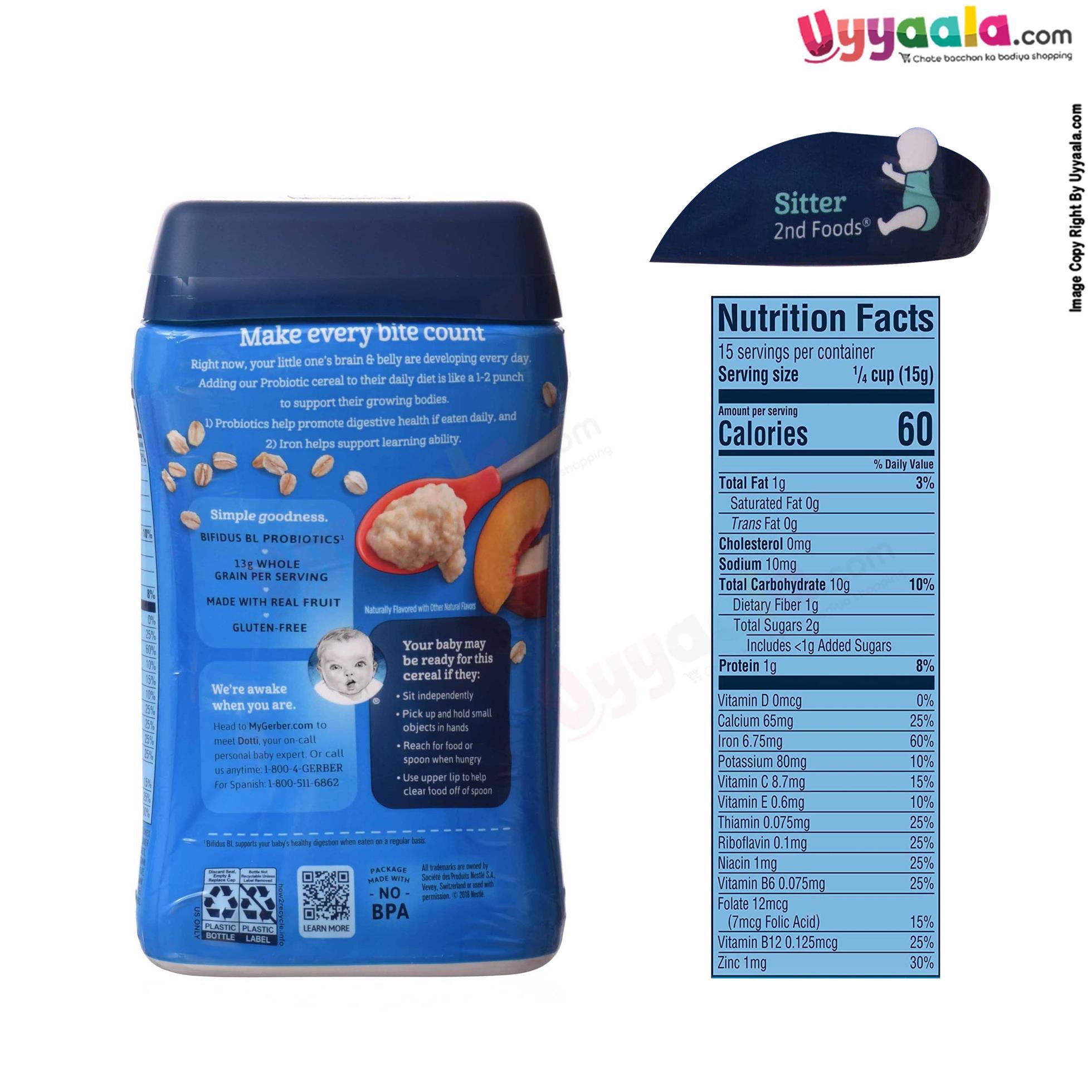 Buy Gerber Probiotic Oatmeal Cereal with Peach & Apple - 227gms Online in India at uyyaala.com