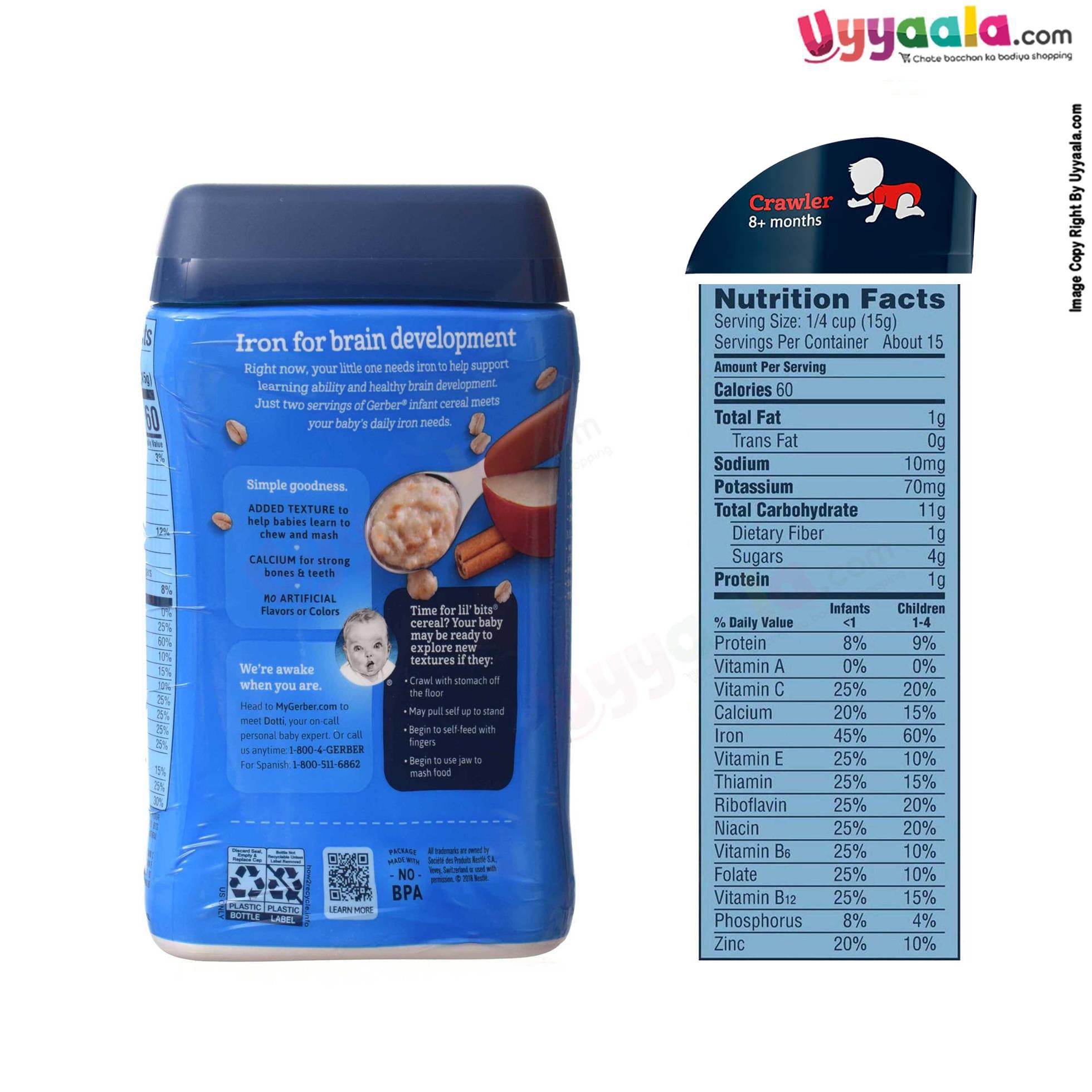 Buy Gerber Oatmeal Cereal with Apple & Cinnamon for Babies - 227gms Online in India at uyyaala.com