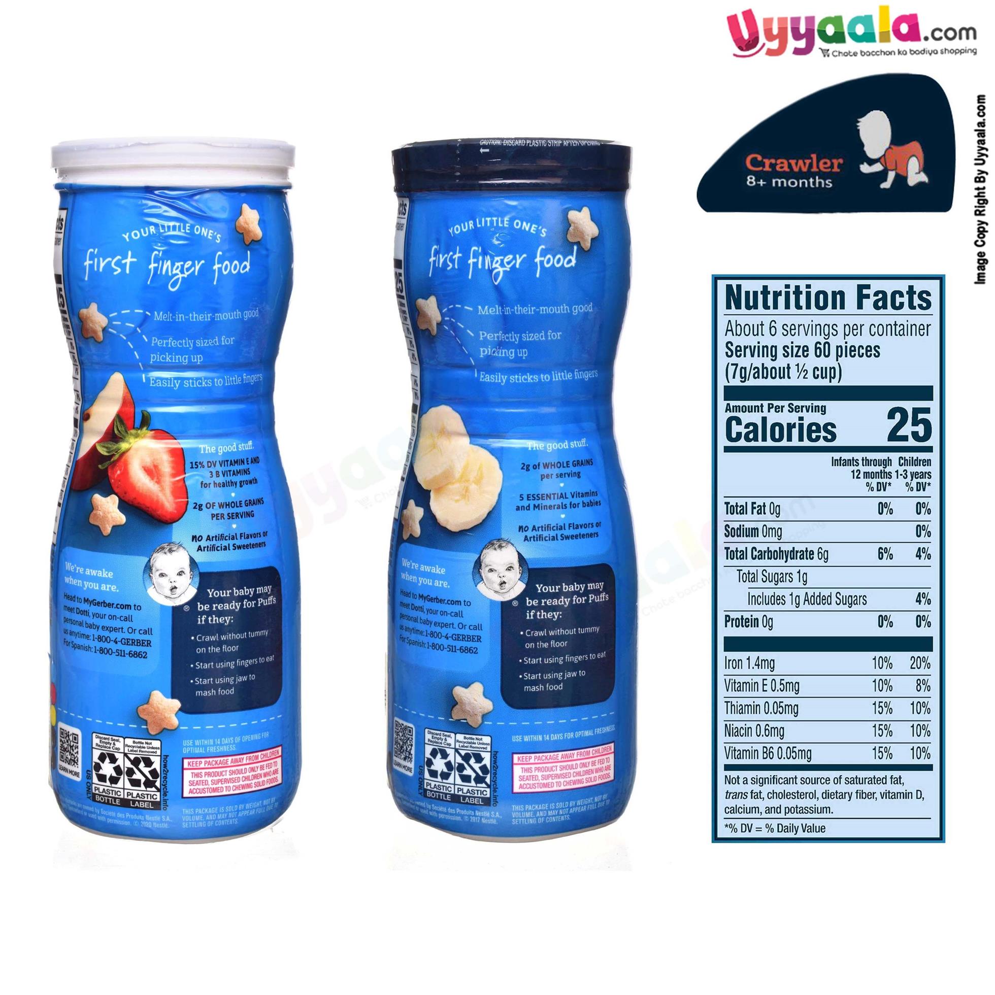 GERBER Puffs - strawberry apple & banana, naturally flavored baby snacks, combo of 2