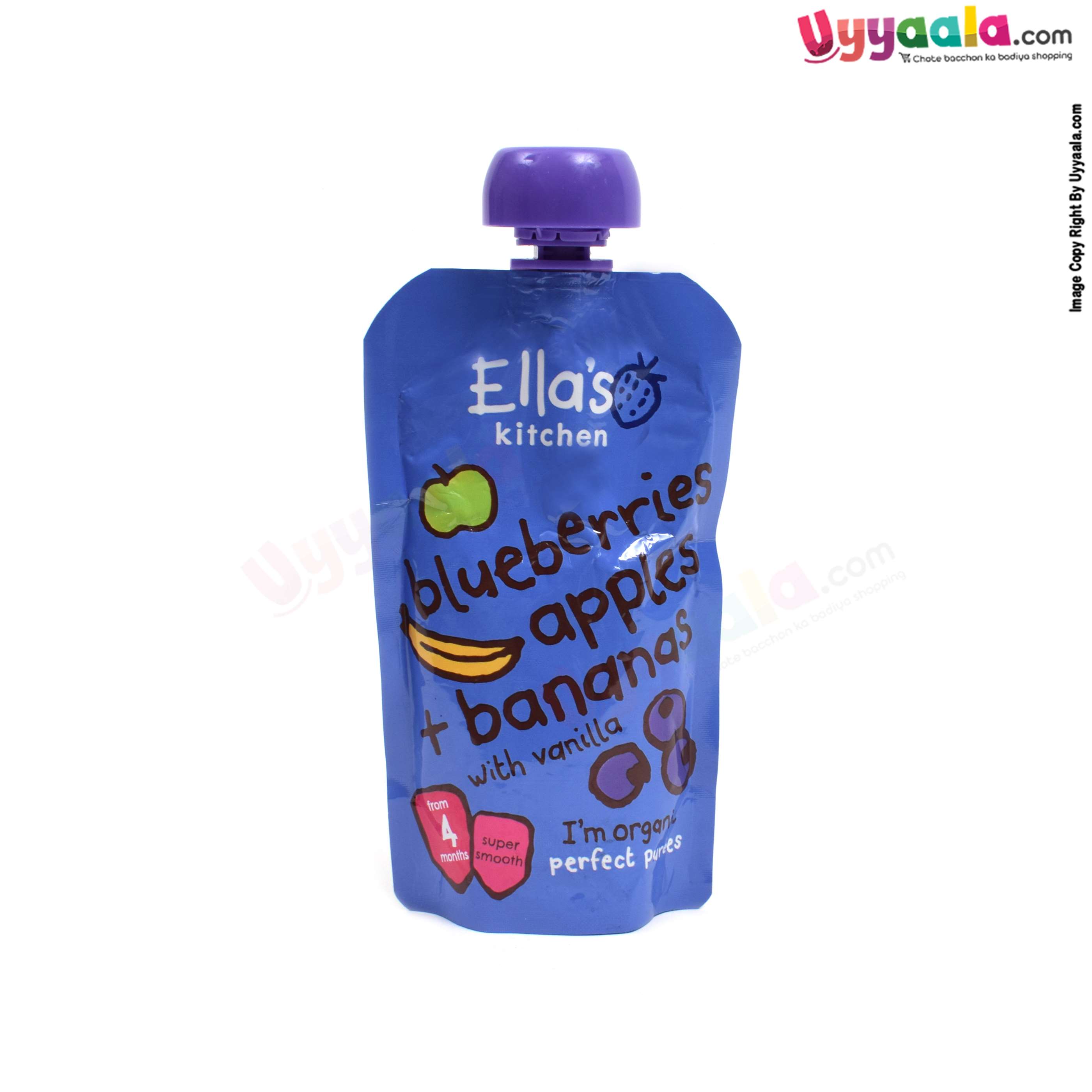 ELLA'S KITCHEN Blueberries apples + bananas super smooth purees for babies - 120gm, 4 months +