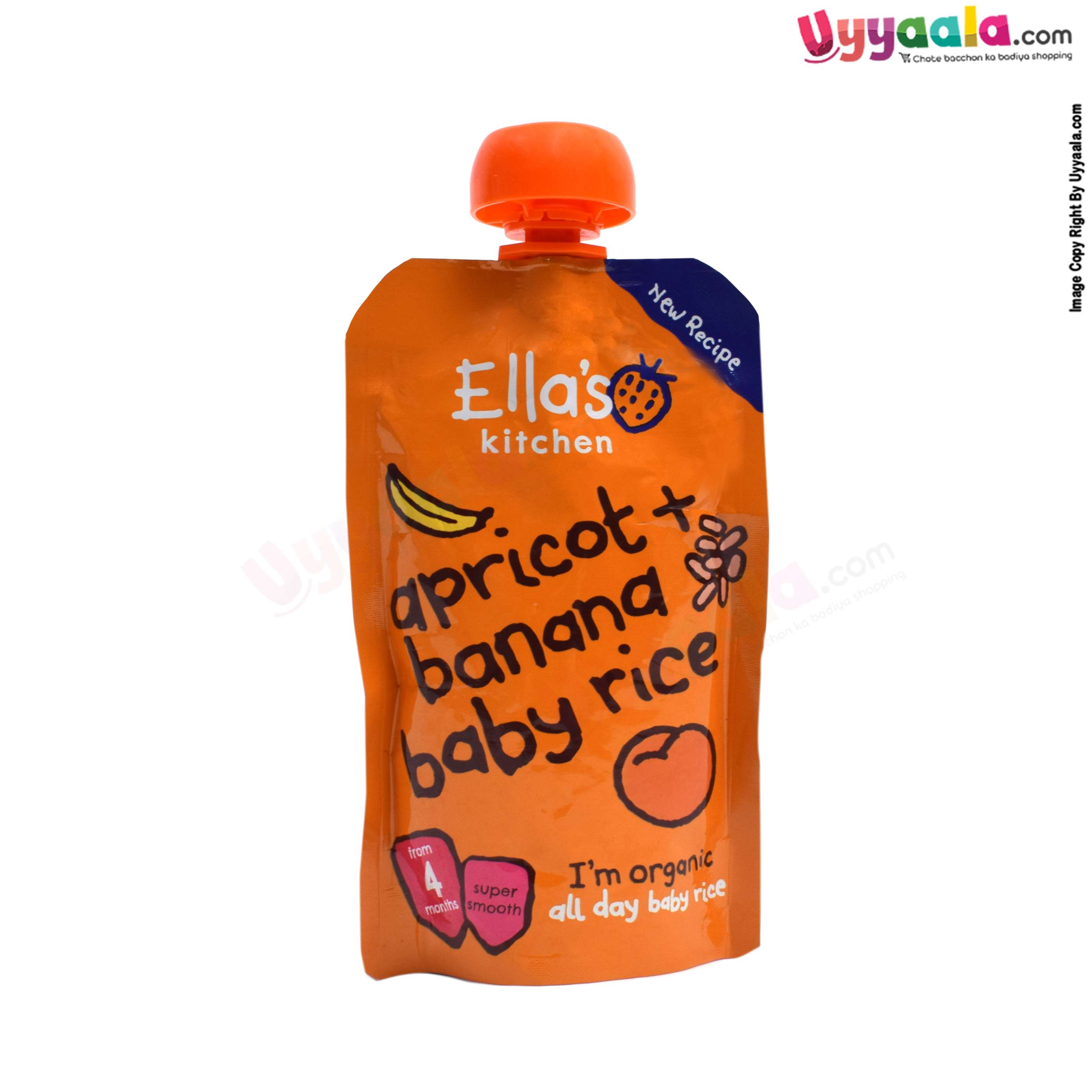 ELLA'S KITCHEN Apricot + banana baby rice, super smooth purees for babies - 120gm, 4 months +