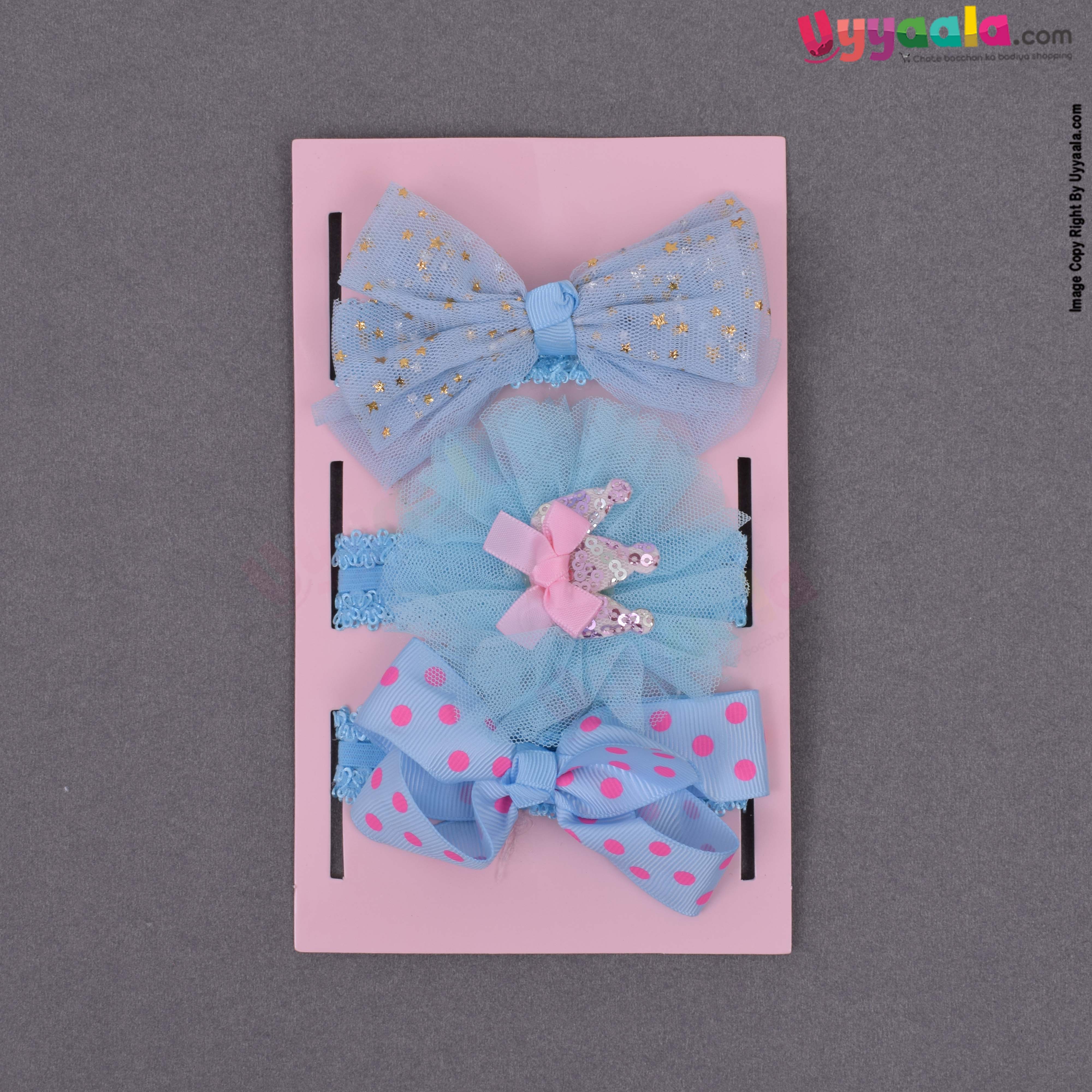 Beautiful hair band set for baby girls, pack of 3 - blue