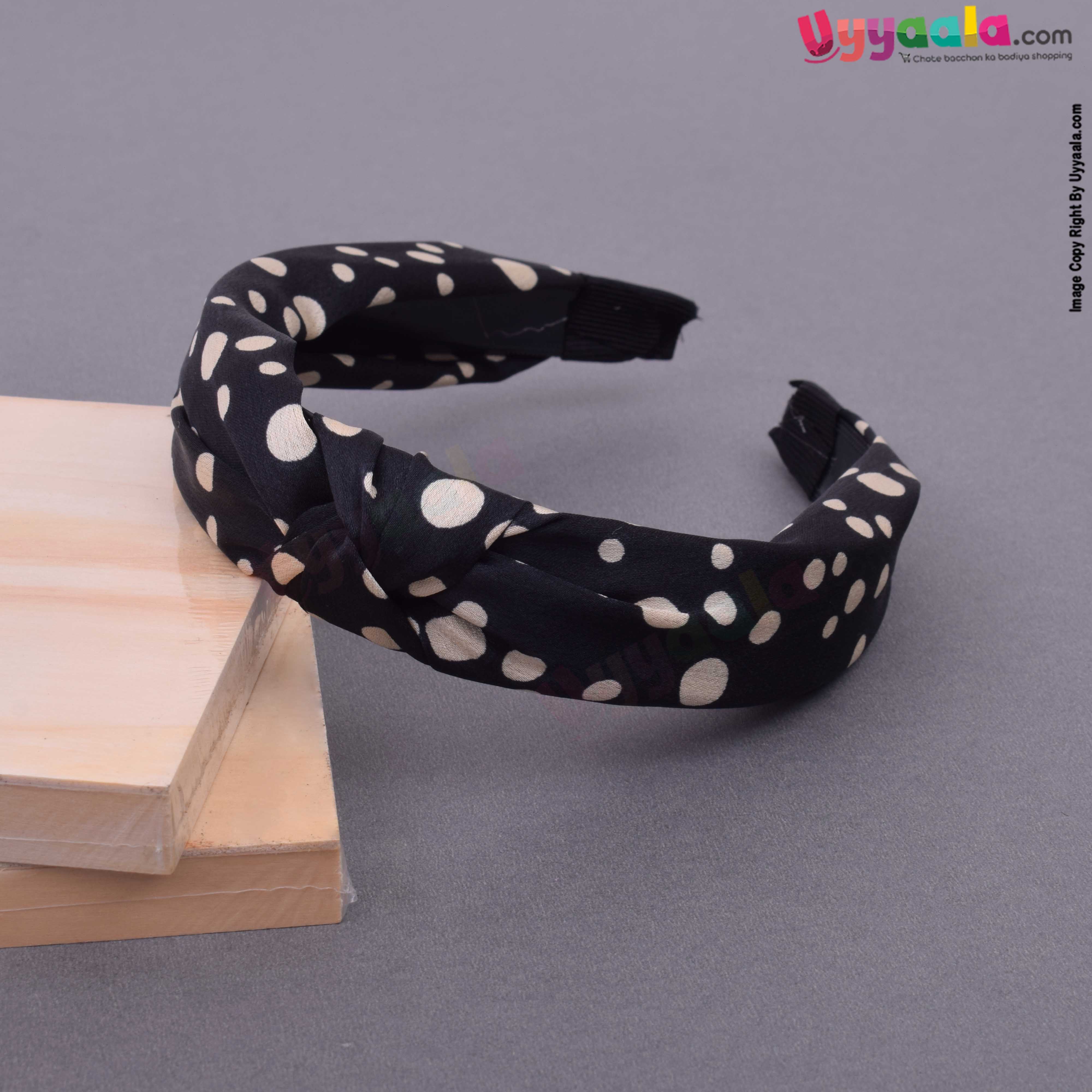 Stylish hair band cloth for baby girls - black with dots