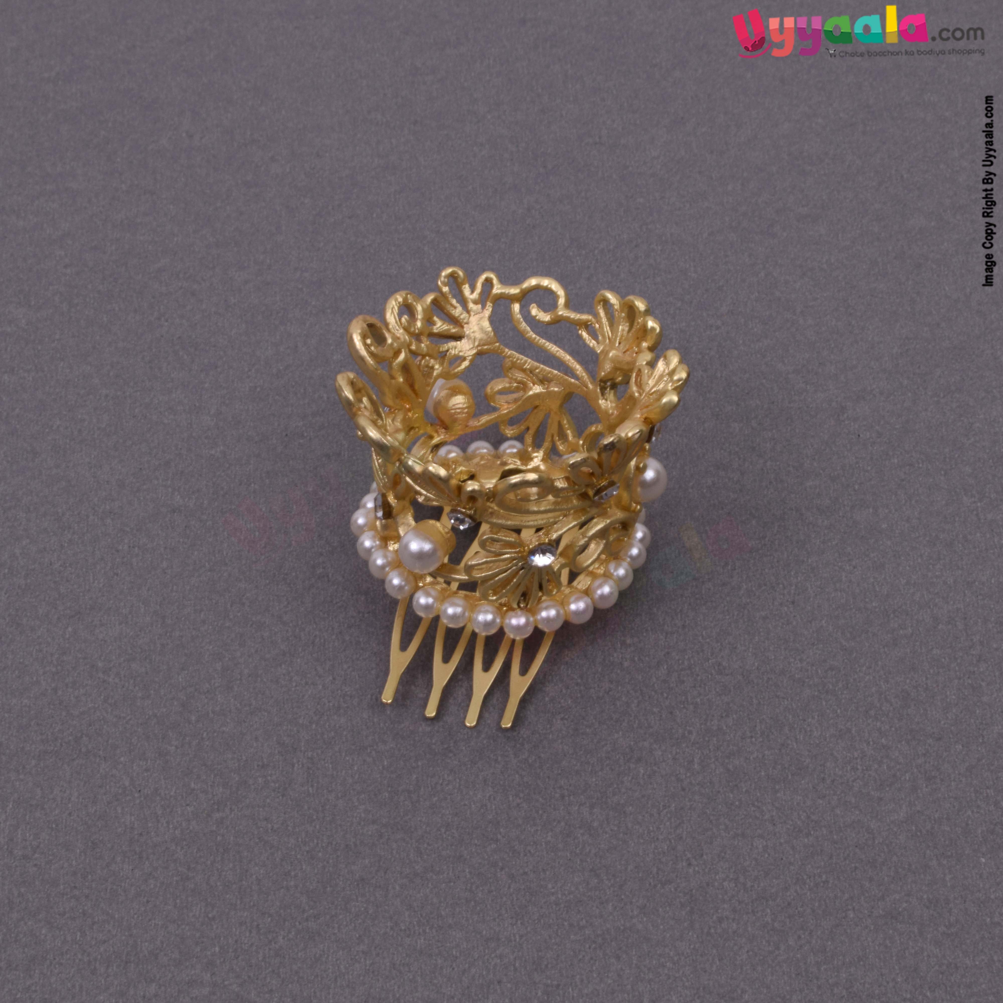 Fancy round hair crown pin with pearls for kids