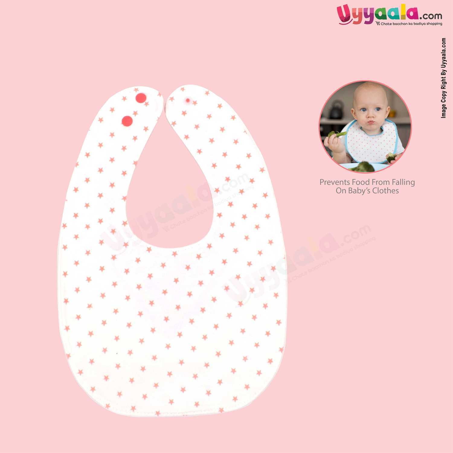 Baby Bib Soft Cotton Hosiery 2 in 1 Usable with Stripes Stars Print for Newborn, Size (29.5*20cm)-Orange & White