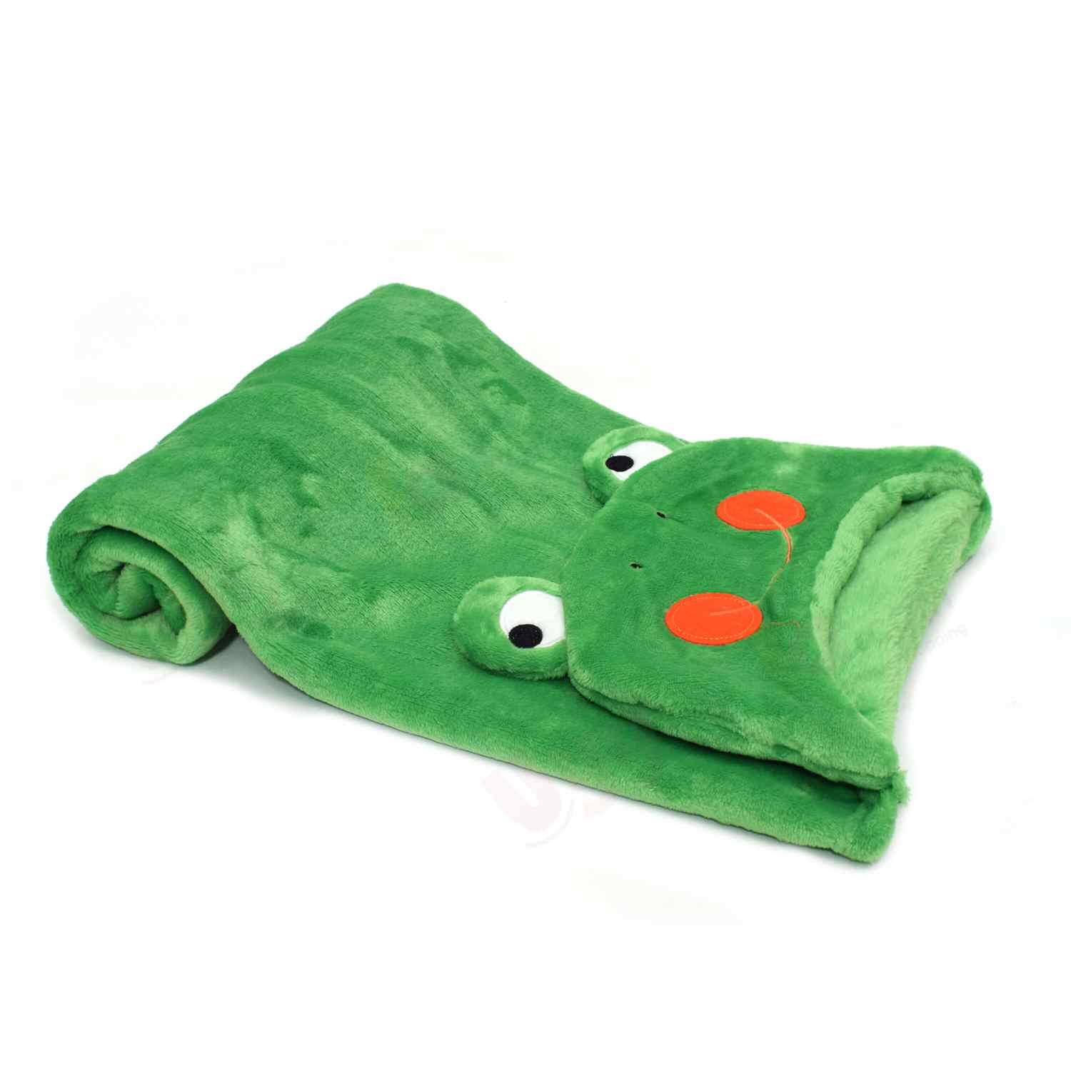 Hooded Coral Fur Blanket with Frog Character, 0-24m - Green