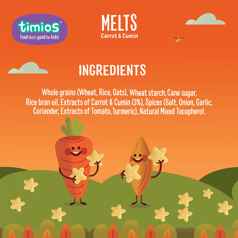 Buy Timios Melts - Carrot, Cumin flavored Puff Snacks for your Baby - 50gms Online in India at uyyaala.com