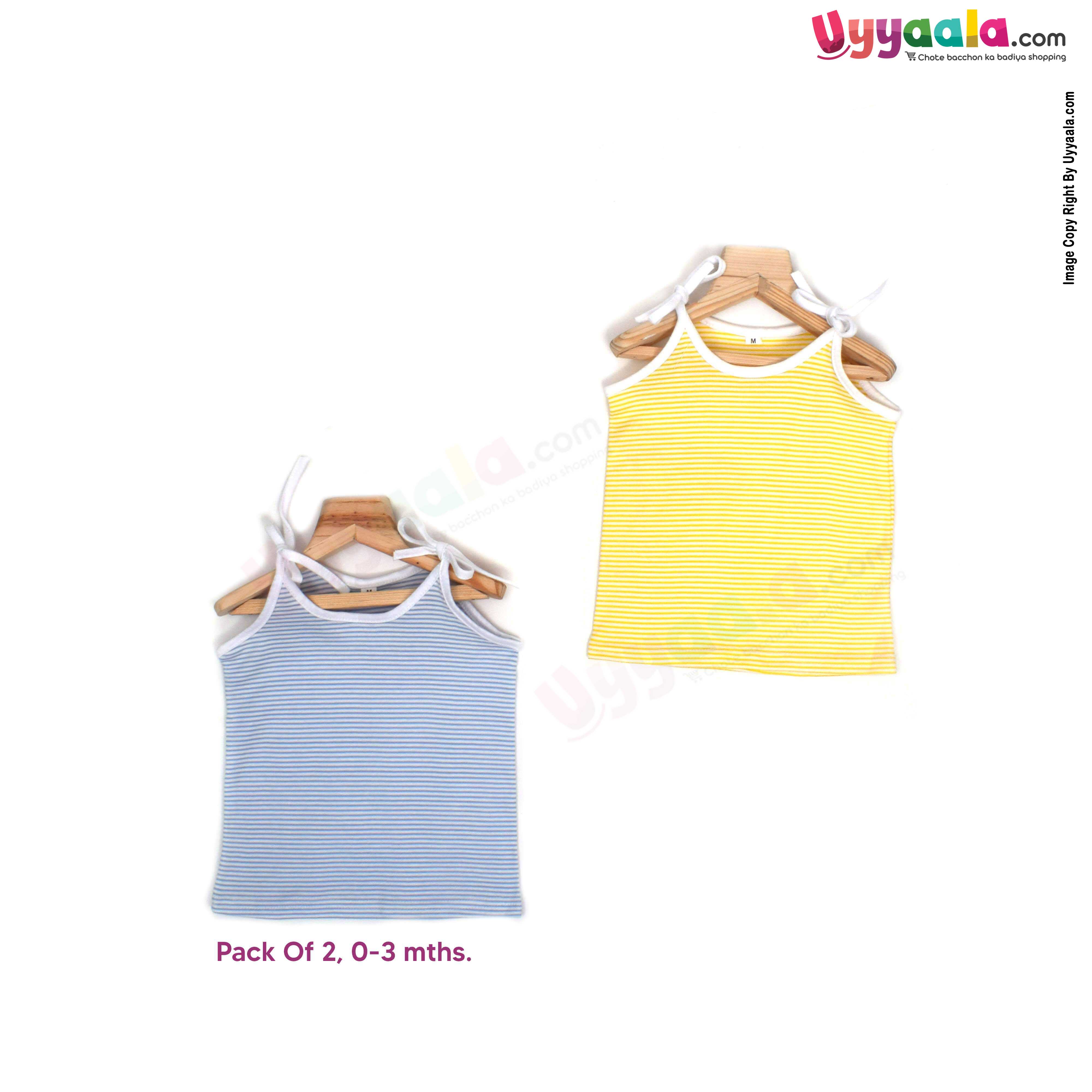SNUG UP Sleeveless Baby Jabla Set, Top Opening Tie knot Lace Model, Premium Quality Cotton Baby Wear, Stripes Print, (0-3M), 2Pack - Blue & Yellow