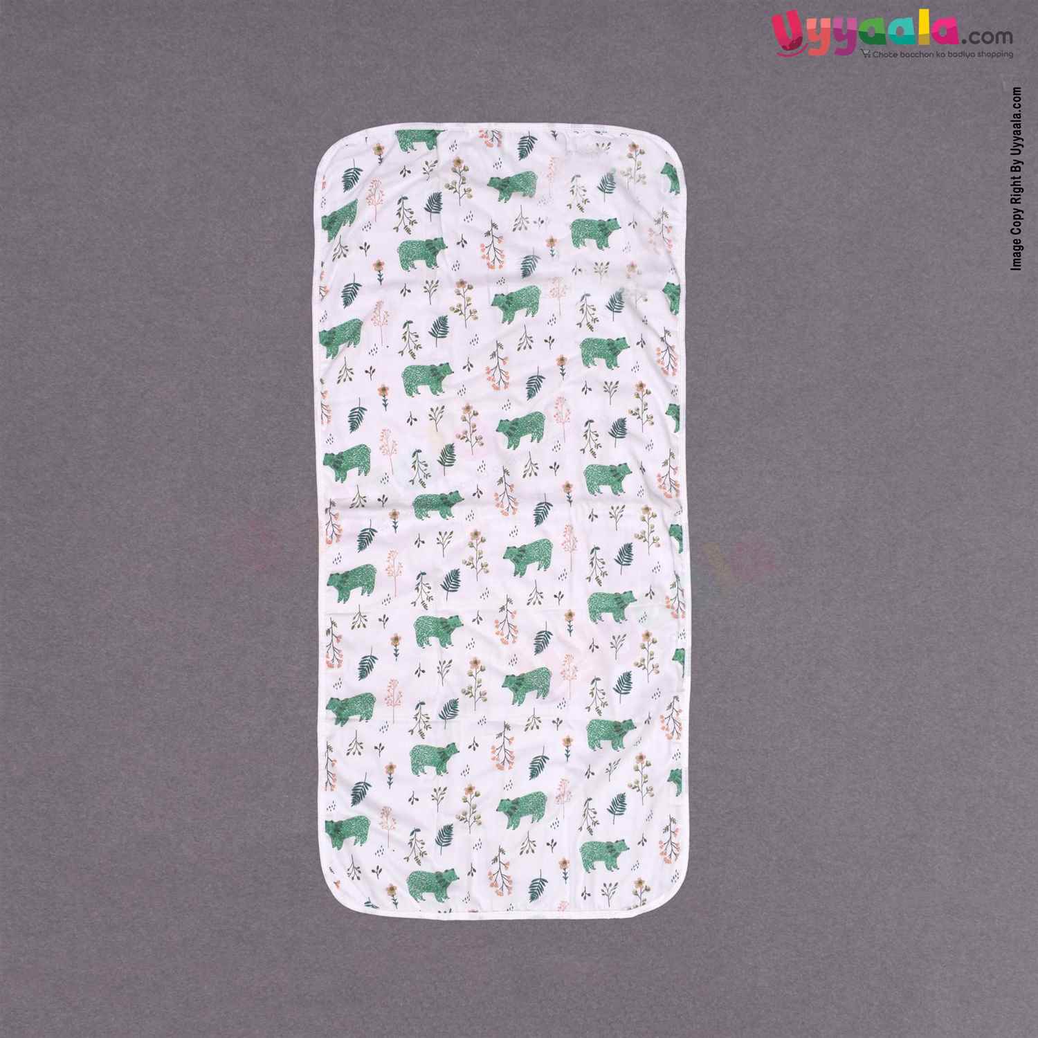 Double Layered Towel One Side Cotton & Another Side Terry with Flowers & Bears for Babies Print 0+m Age, Size(101*51cm)-White