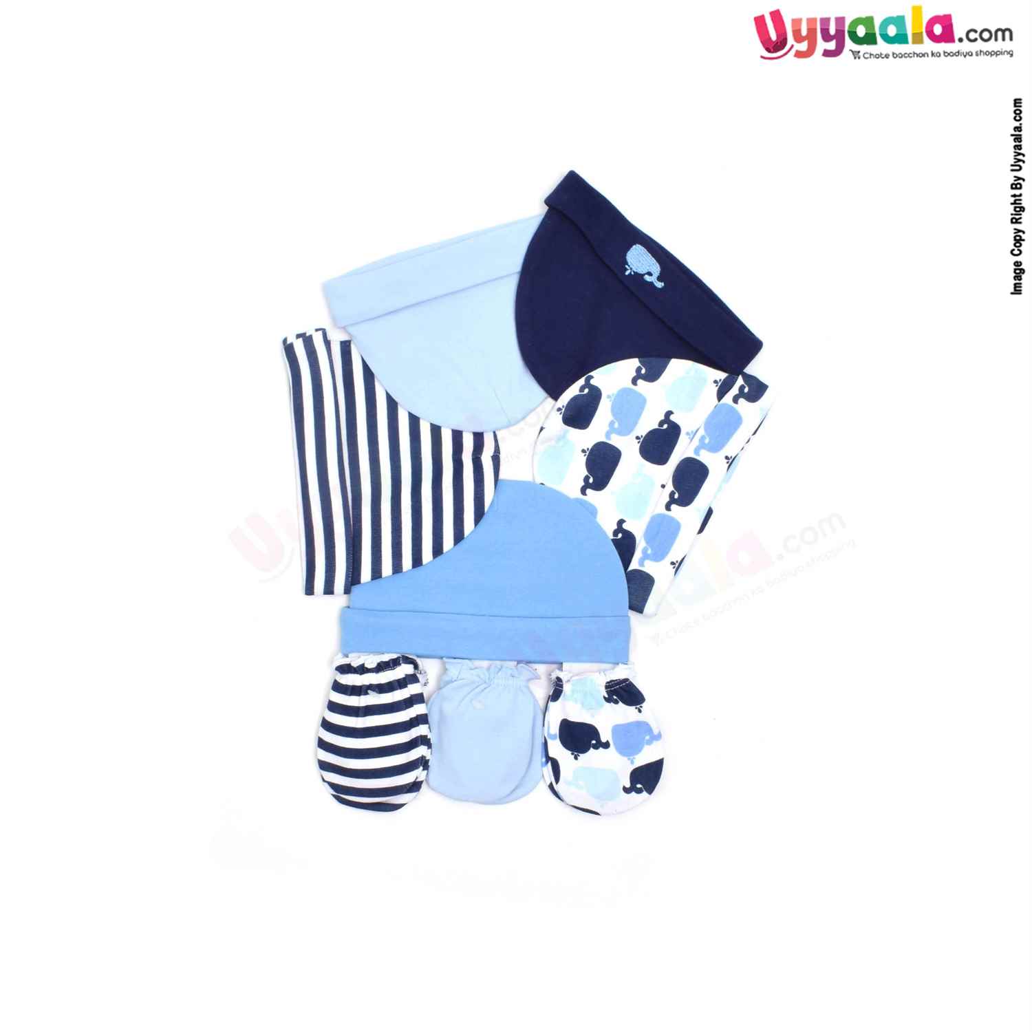 HUDSON BABY 5 Piece Caps Sets Mittens with Multi Print, 0-6m Age- Multi Color