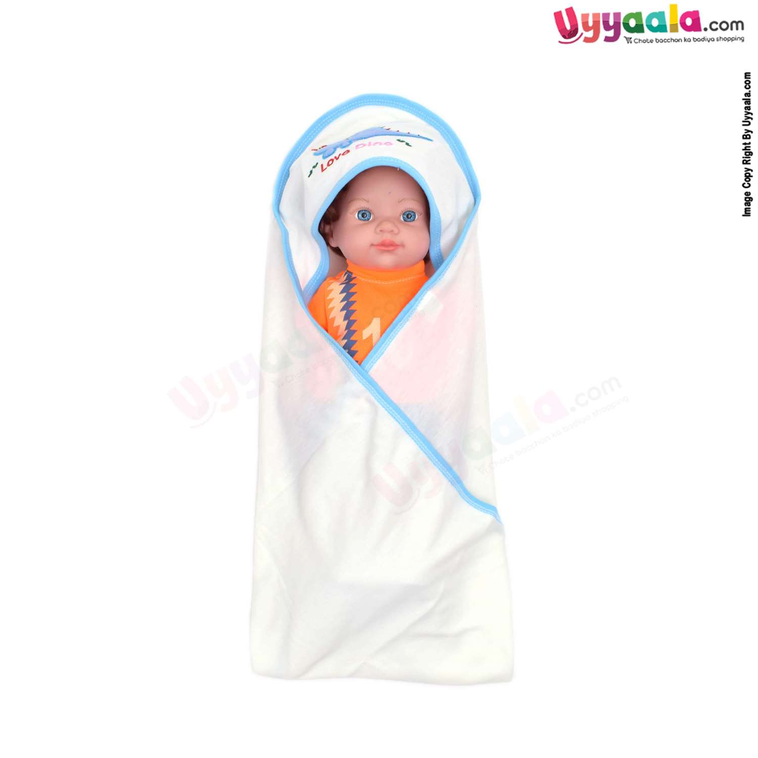 NOCHE Cotton Hosiery Hooded Towel for Babies with Dino Print 1pc 0+m Age, Size (80*76cm) - Blue & White