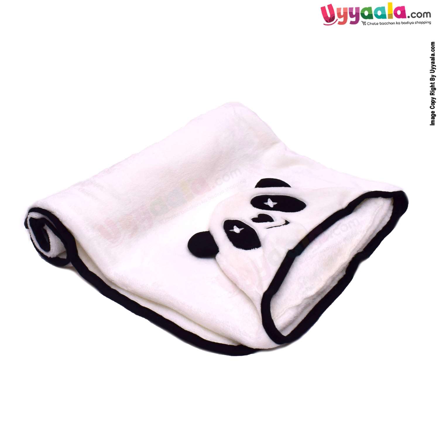 Hooded Coral Fur Blanket with Panda Character, 0-24m - White
