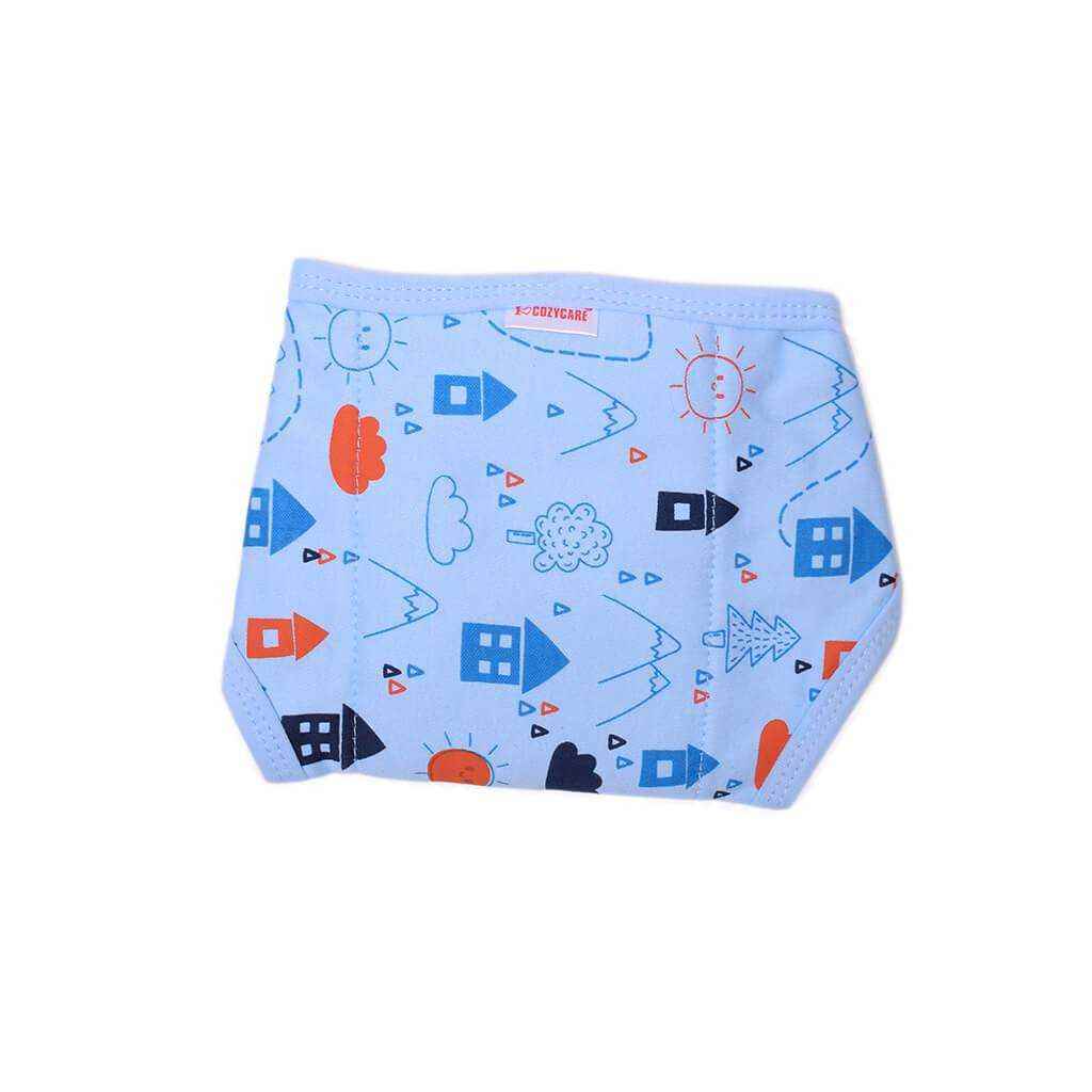 COZYCARE Washable Diapers Hosiery Tying Model House Print Blue, Yellow & Penguin Print Green 3P Set (XS)