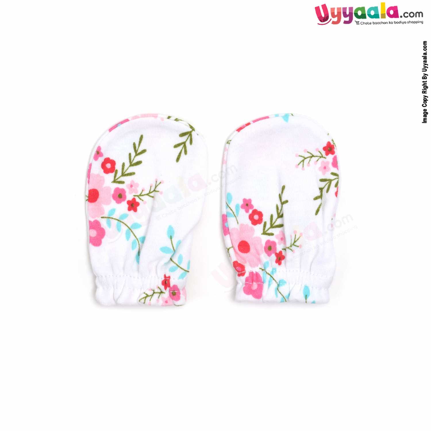 LUVABLE FRIENDS Hosiery Cotton Mittens 4p Set for Babies with Multi Print,0-6 Age - Multi Color