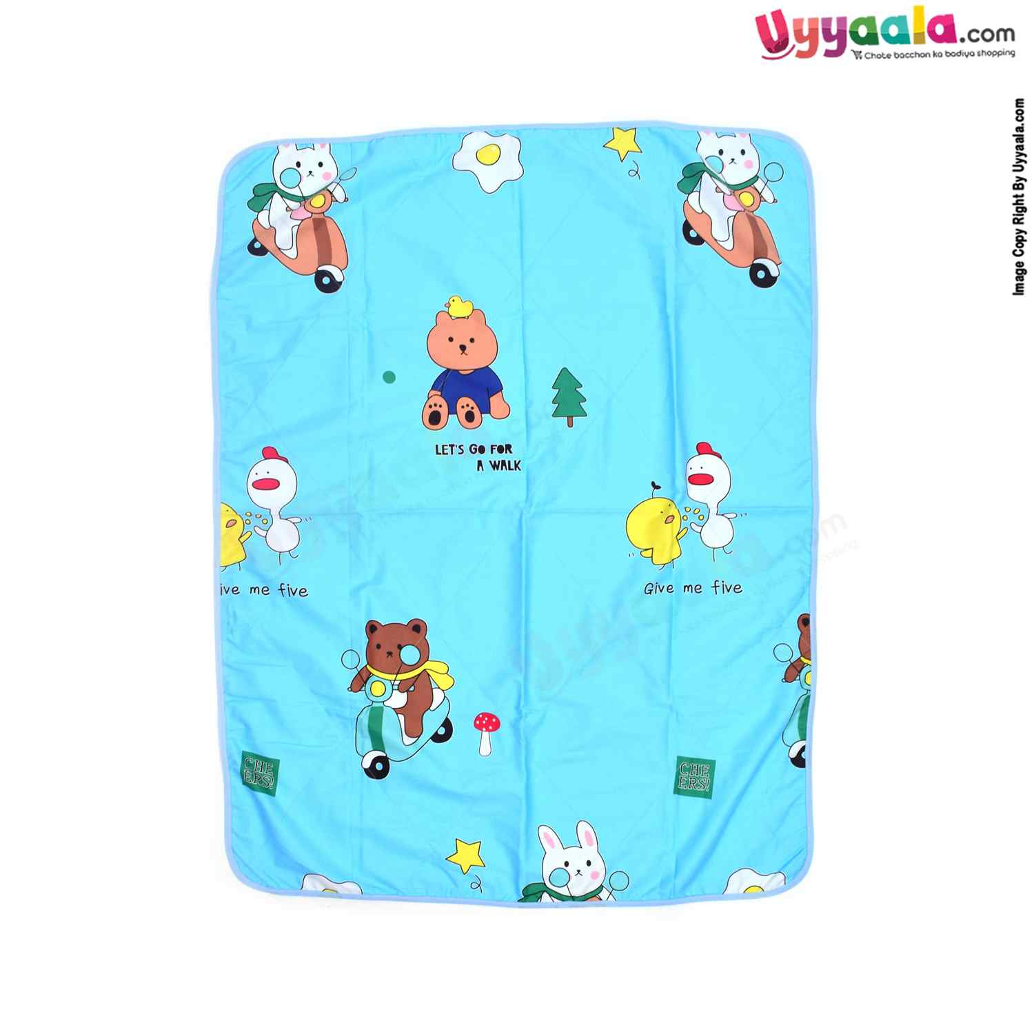 Double Layered Cotton Blanket with Teddy Bear Print for Babies 0-24m Age, Size (110*83cm)- Blue