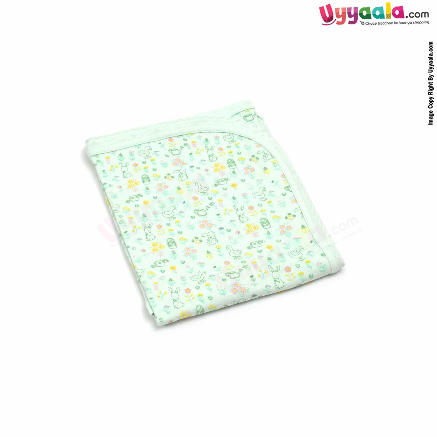 ZERO Baby Bath Soft 100% Cotton Towel with Rabbit & Duck Print 0+m Age, Size (84*76cm)- Light Green