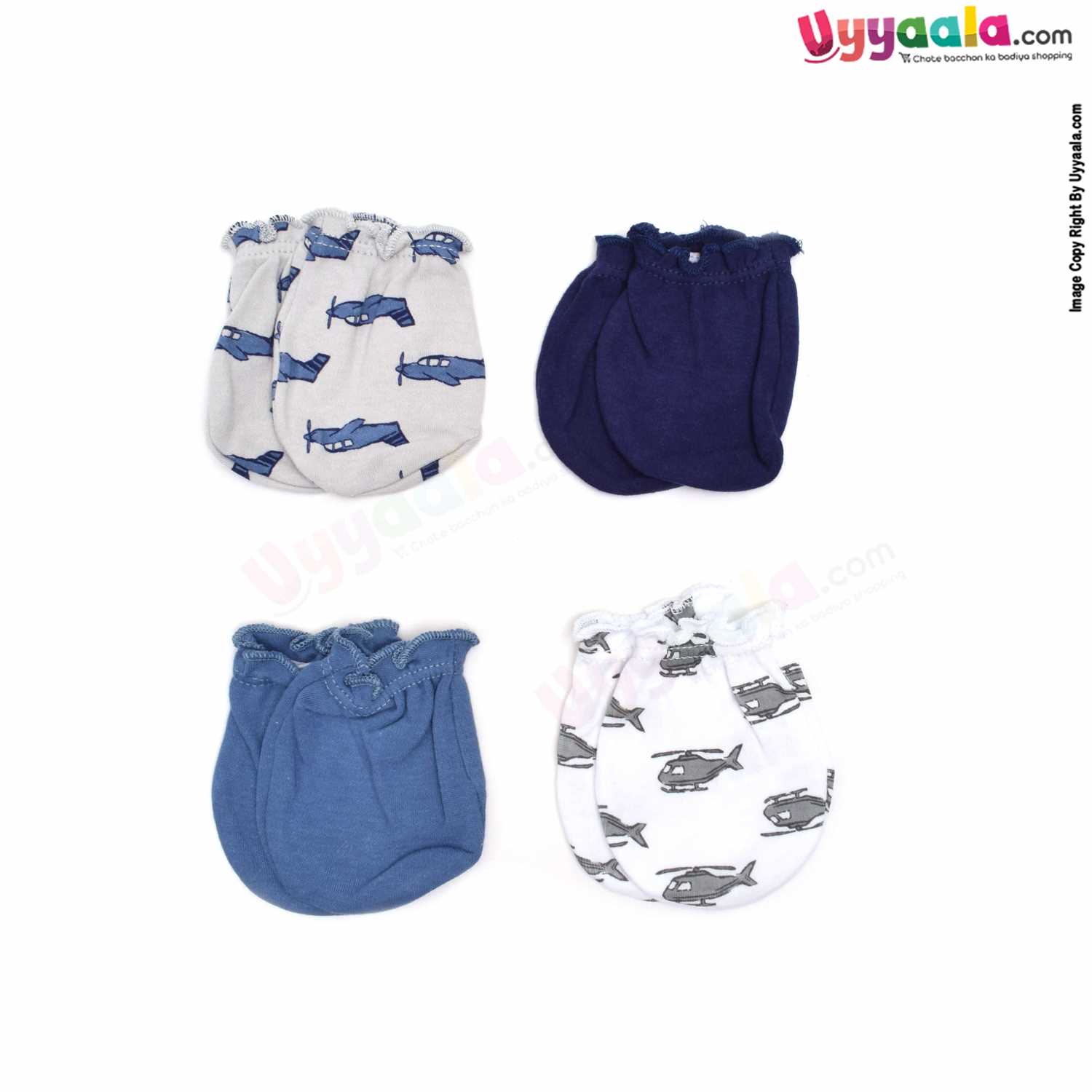 LUVABLE FRIENDS Hosiery Cotton Mittens 4p Set for Babies with Multi Print,0-6 Age - MultiColor