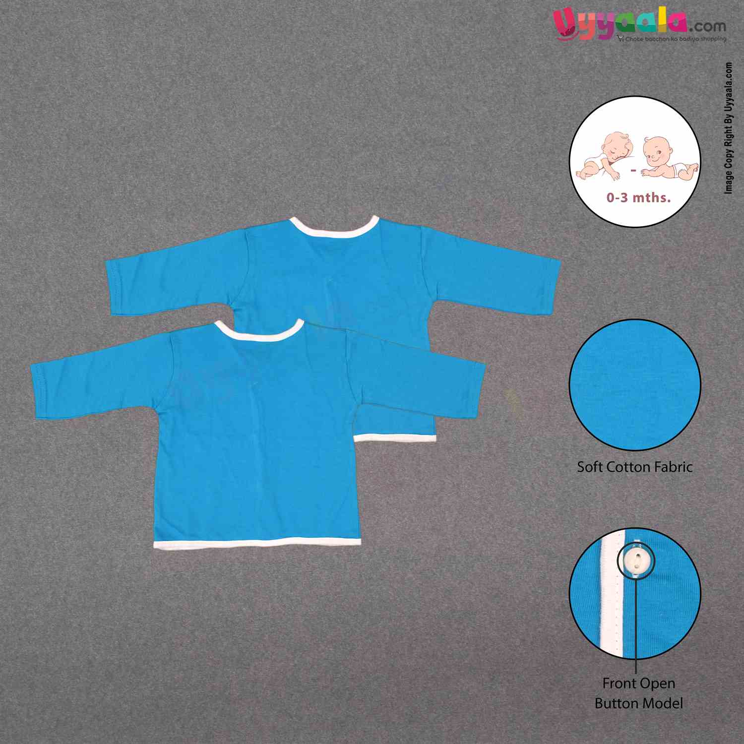 Full Sleeve Baby Jabla With Front Open Button Model - 0-3m pack of 2