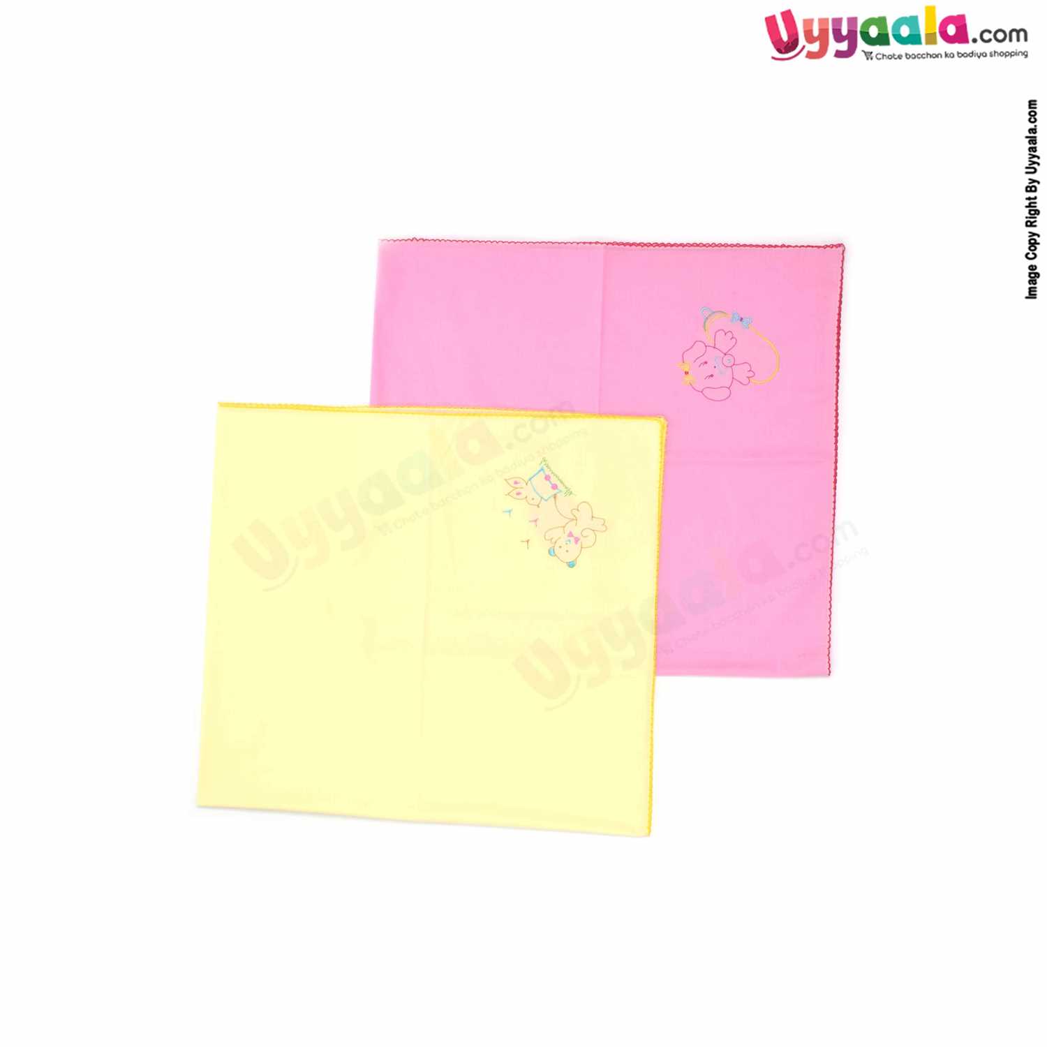 SNUG UP Babies Cotton Wrapper with Teddy Bear & Squirrel Print Pack of 2 0+m Age, Size (112*98cm)-Yellow & Pink