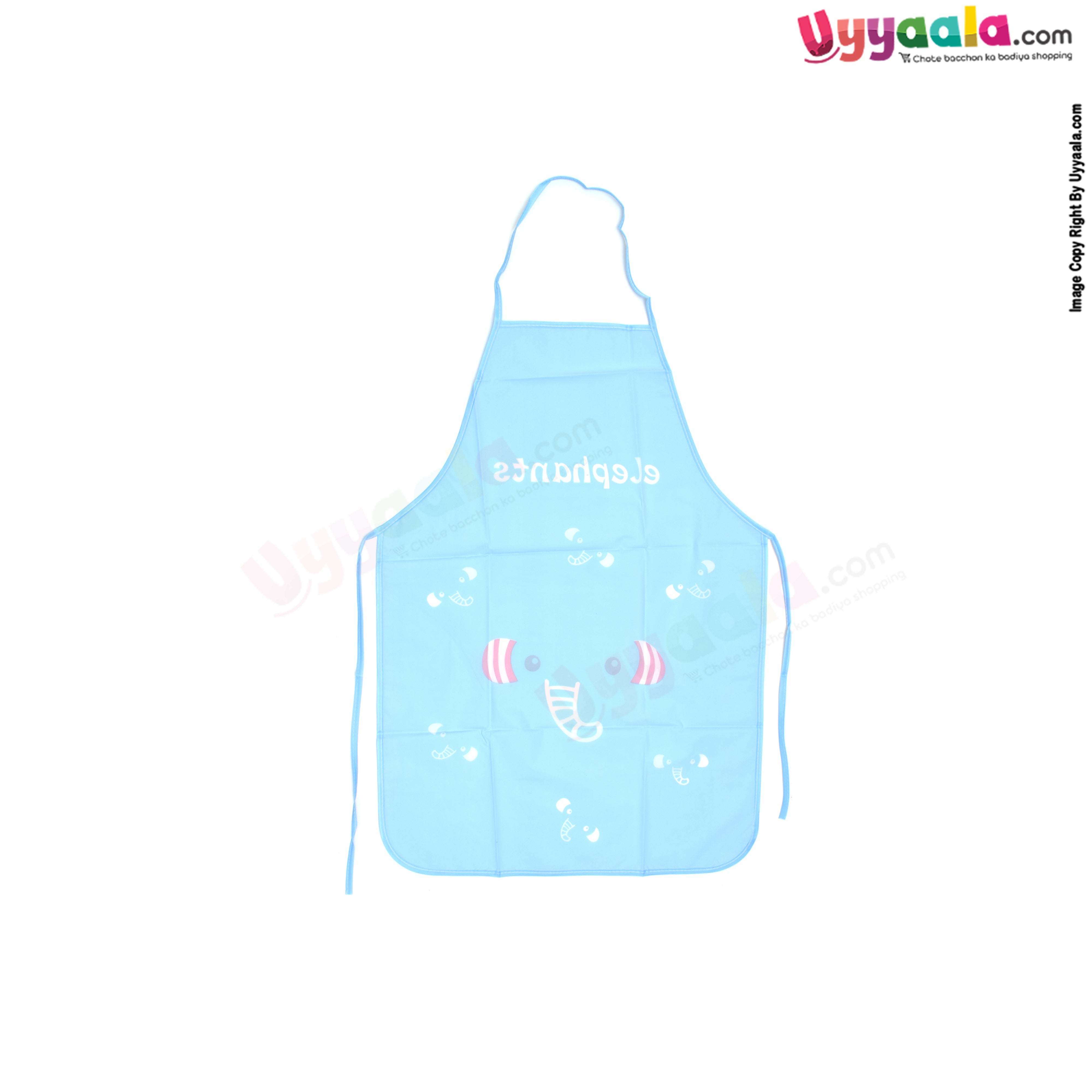 Anya Baby Feeding Bib Tying Model PVC with Elephant Print for 6m- 2y Age, Size (47*68cm)- Blue