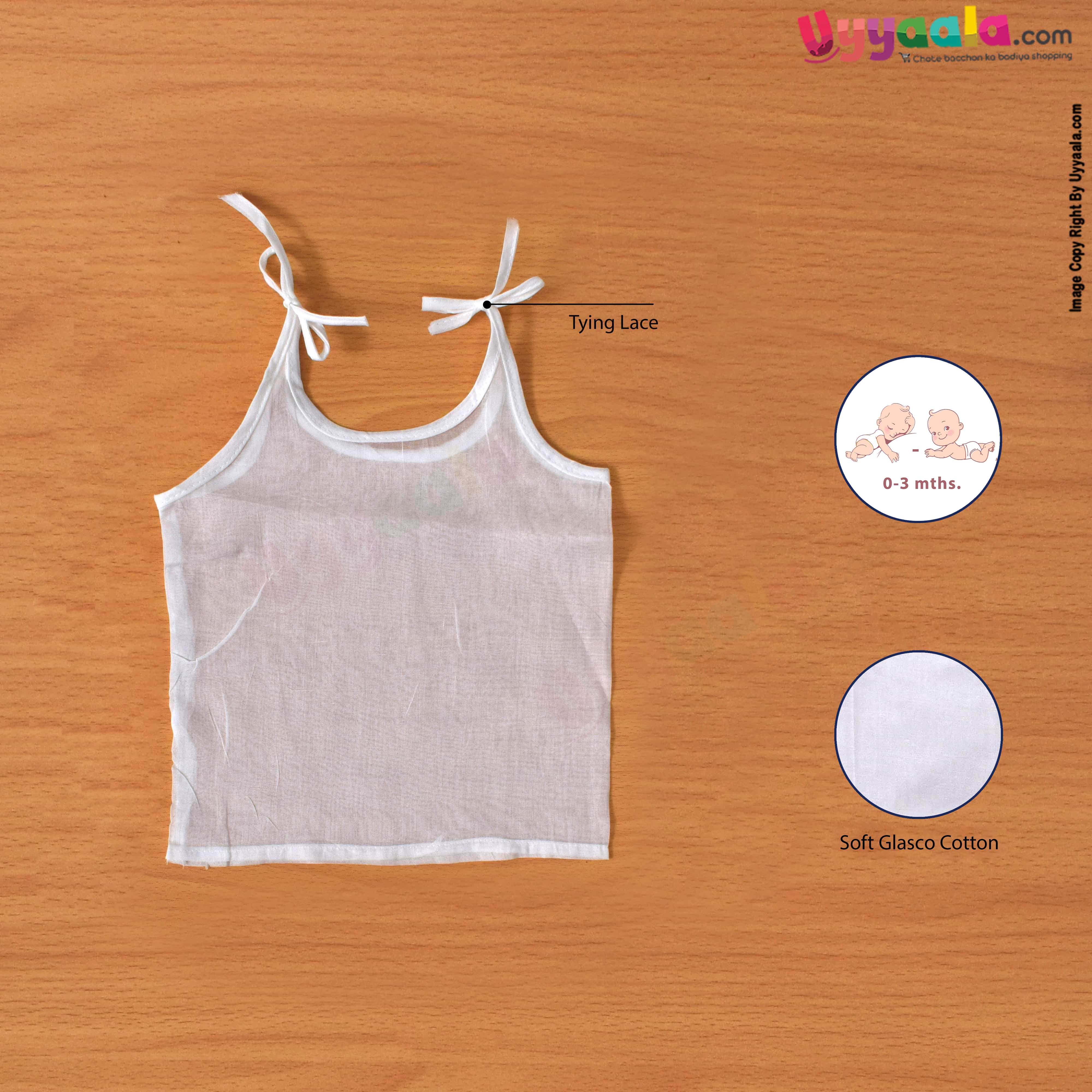POLAR CUBS Baby 100% Premium Quality Glasco Cotton Sleeve less Tying Model Jabla 3Pack , White, 0-3M