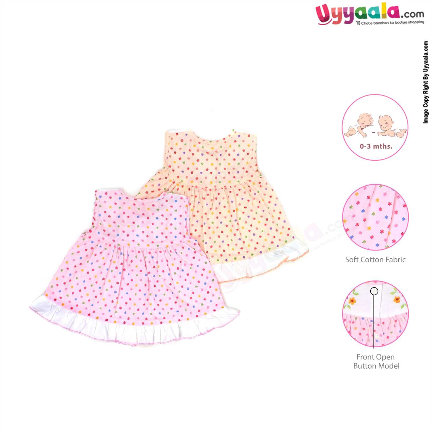 Sleeveless Baby Frock Dress in Premium Cotton Fabric, (2 Pack) - Pink & Peach