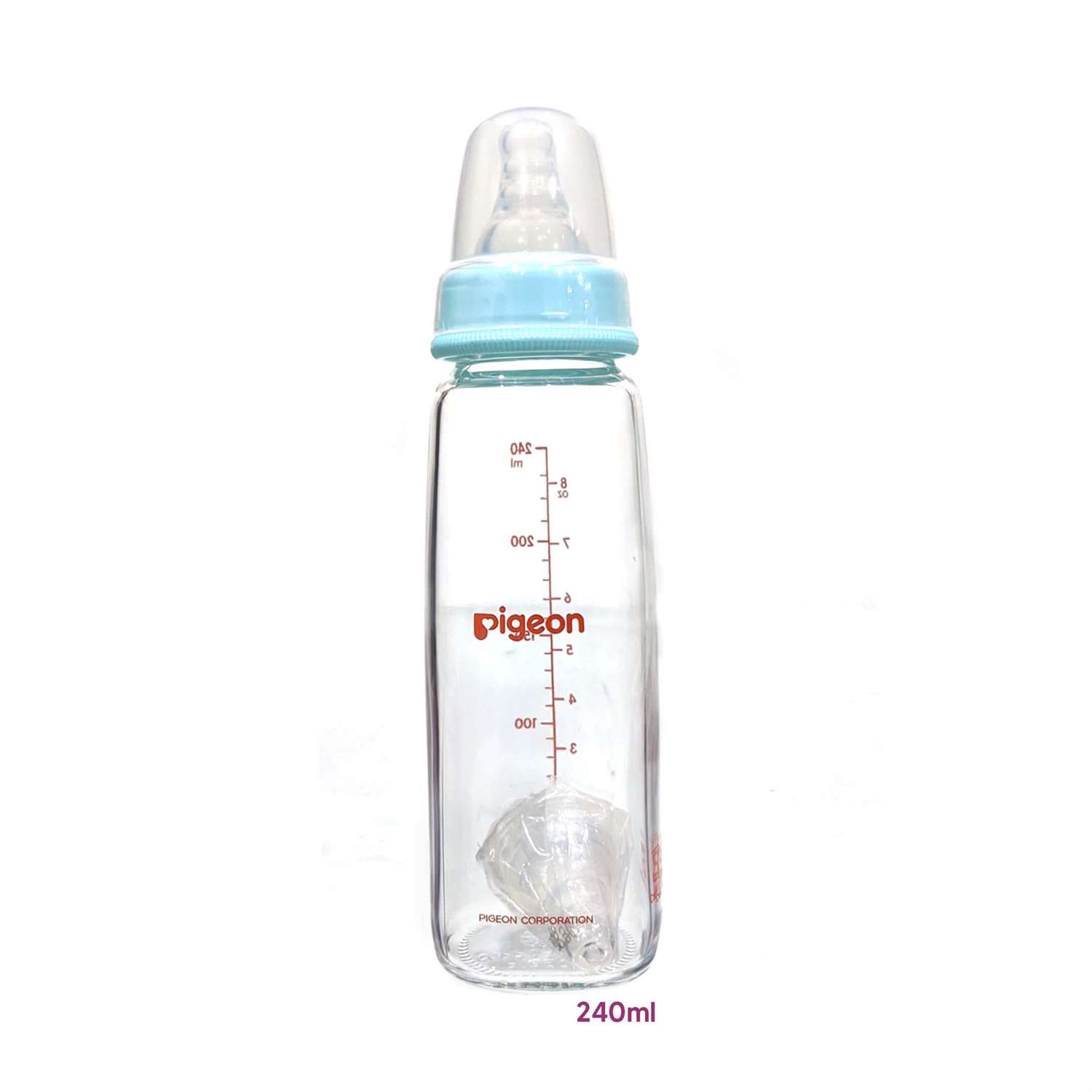 PIGEON Glass Feeding Bottle Narrow Neck Square Base Flexible 240ml 9+m Age