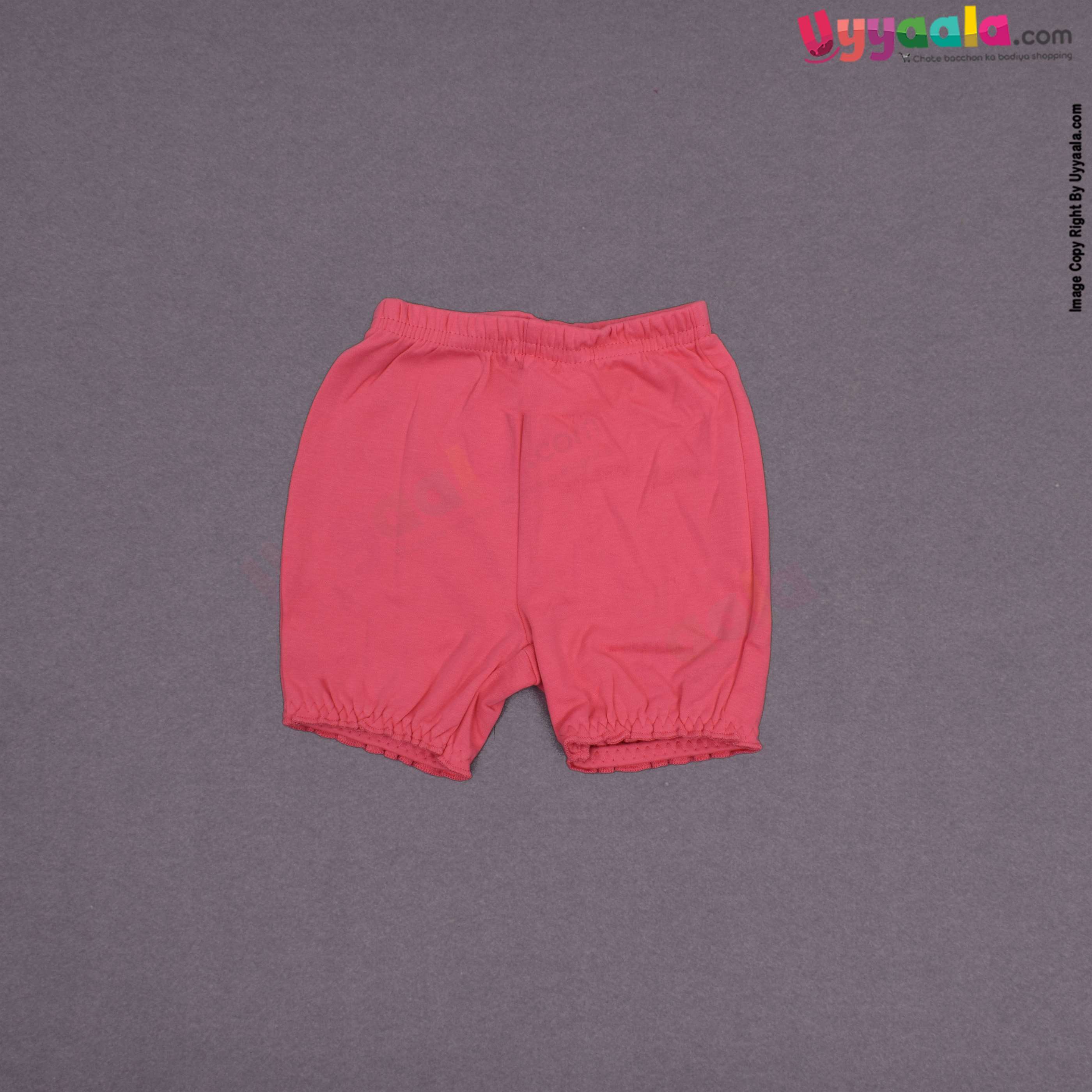 POPEES Baby girl casual wear frock with bloomer, hoisery cotton - bright pink & white