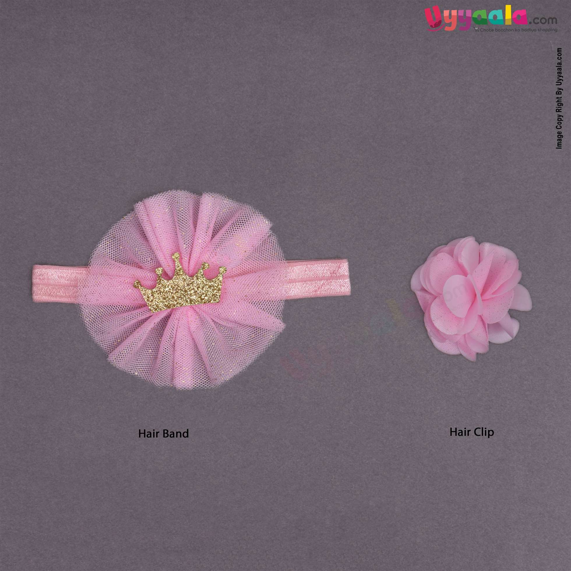 LION BEAR Glittery headwrap, flower bow clip & booties set (3 pcs) for babies