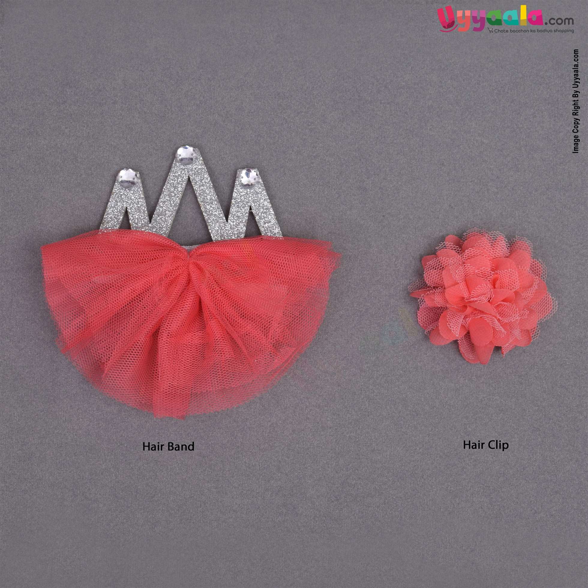 LION BEAR Glittery headwrap, flower bow clip & booties set (3 pcs) for babies - pink with glittery crown patch,