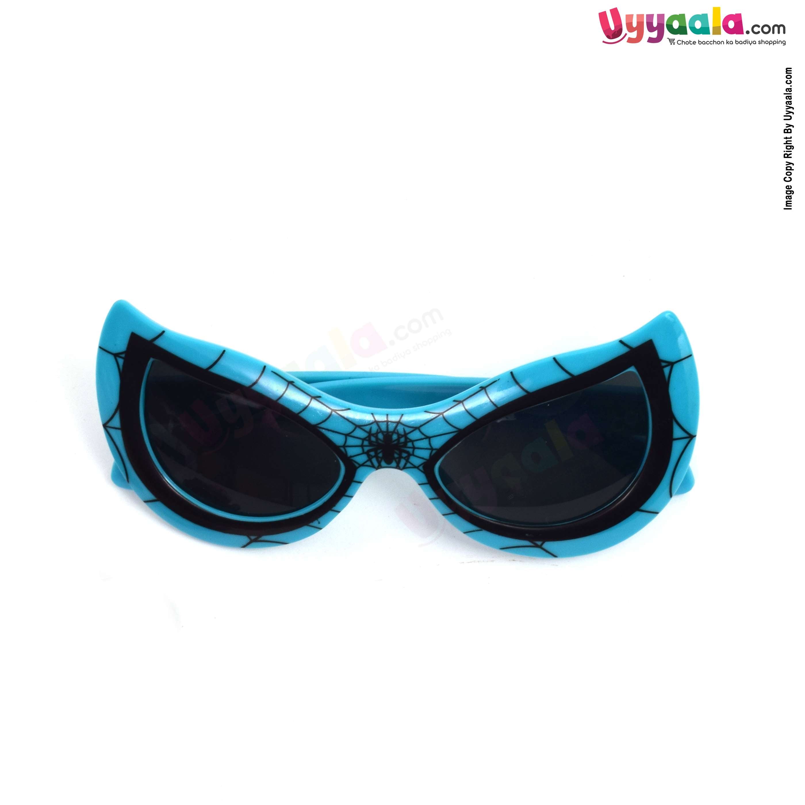 Stylish spider-man tinted cat-eye sunglasses for kids - sky blue with black web print, 2 - 12 years
