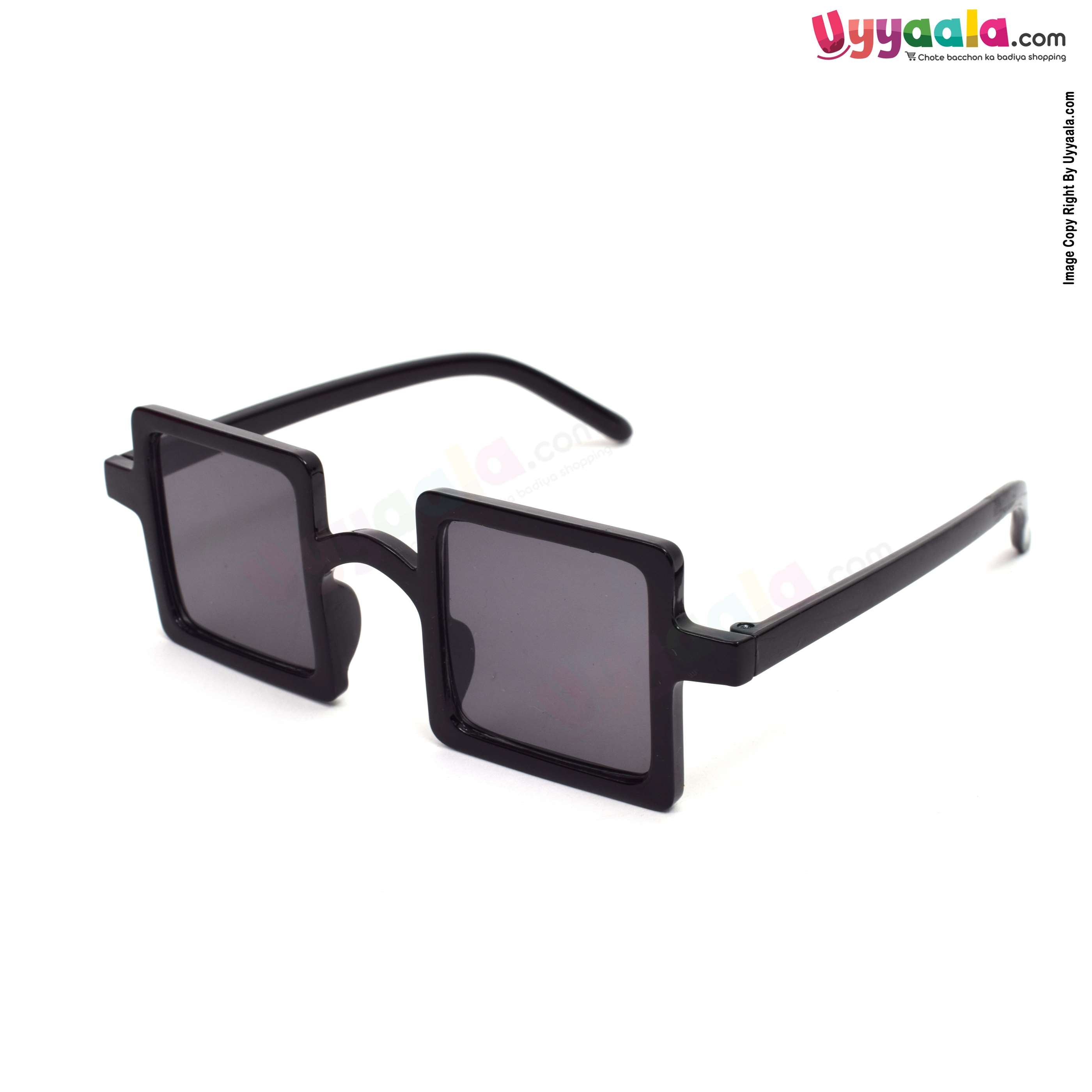 Trendy square shaped tinted sunglasses for kids black, 12 years