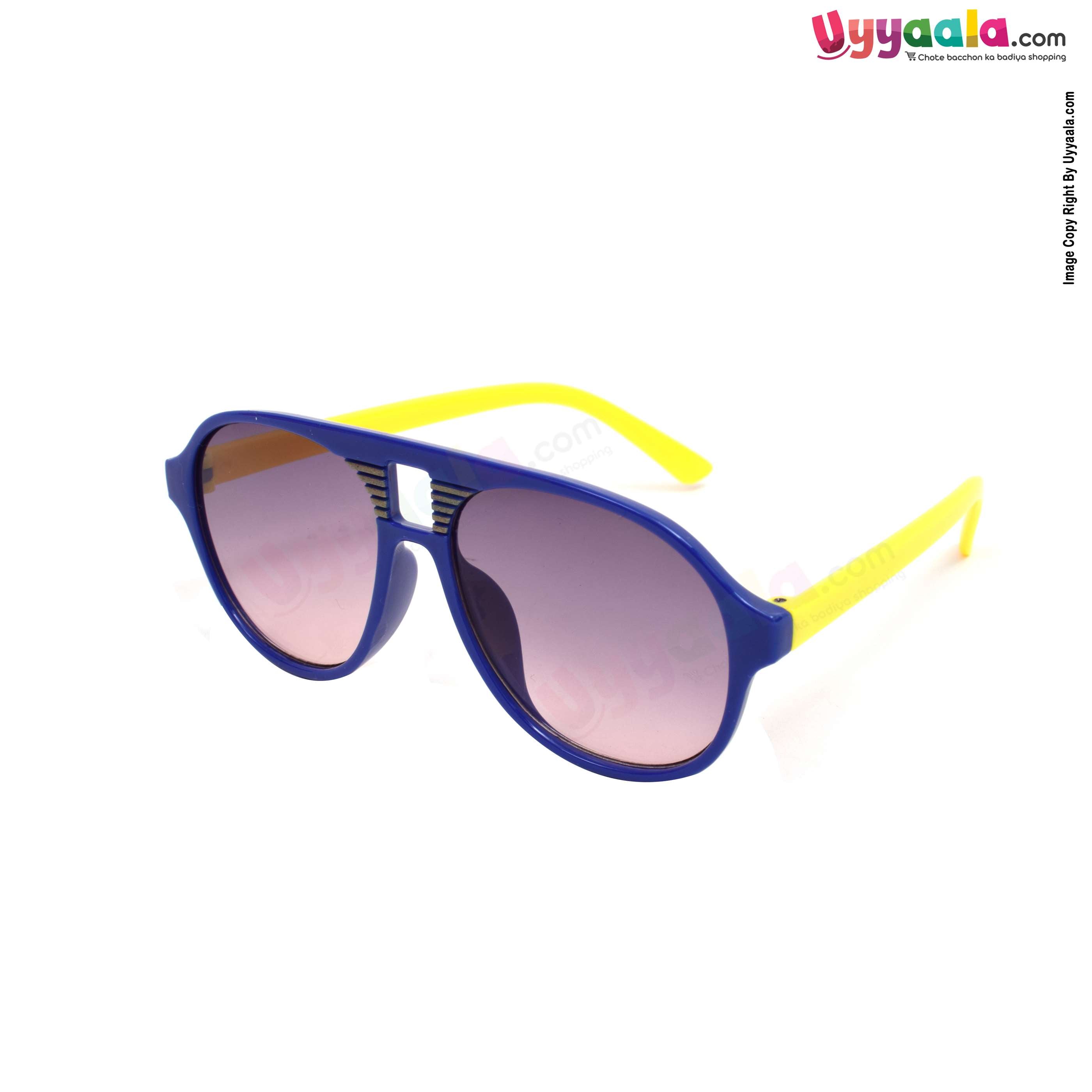 Trendy aviator cat-eye tinted goggles for kids navy blue yellow,