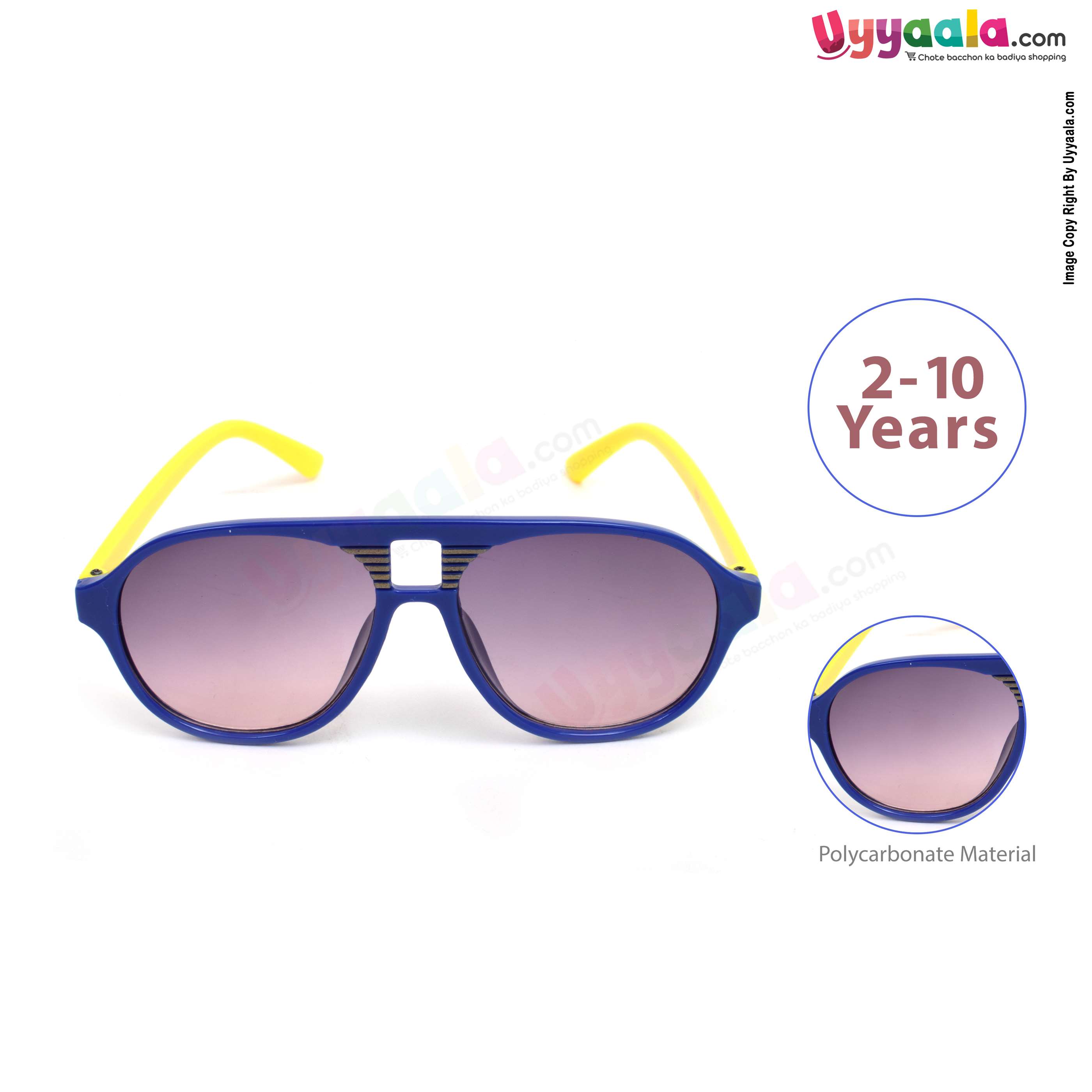 Trendy aviator cat-eye tinted goggles for kids - navy blue & yellow, 2 - 12 years
