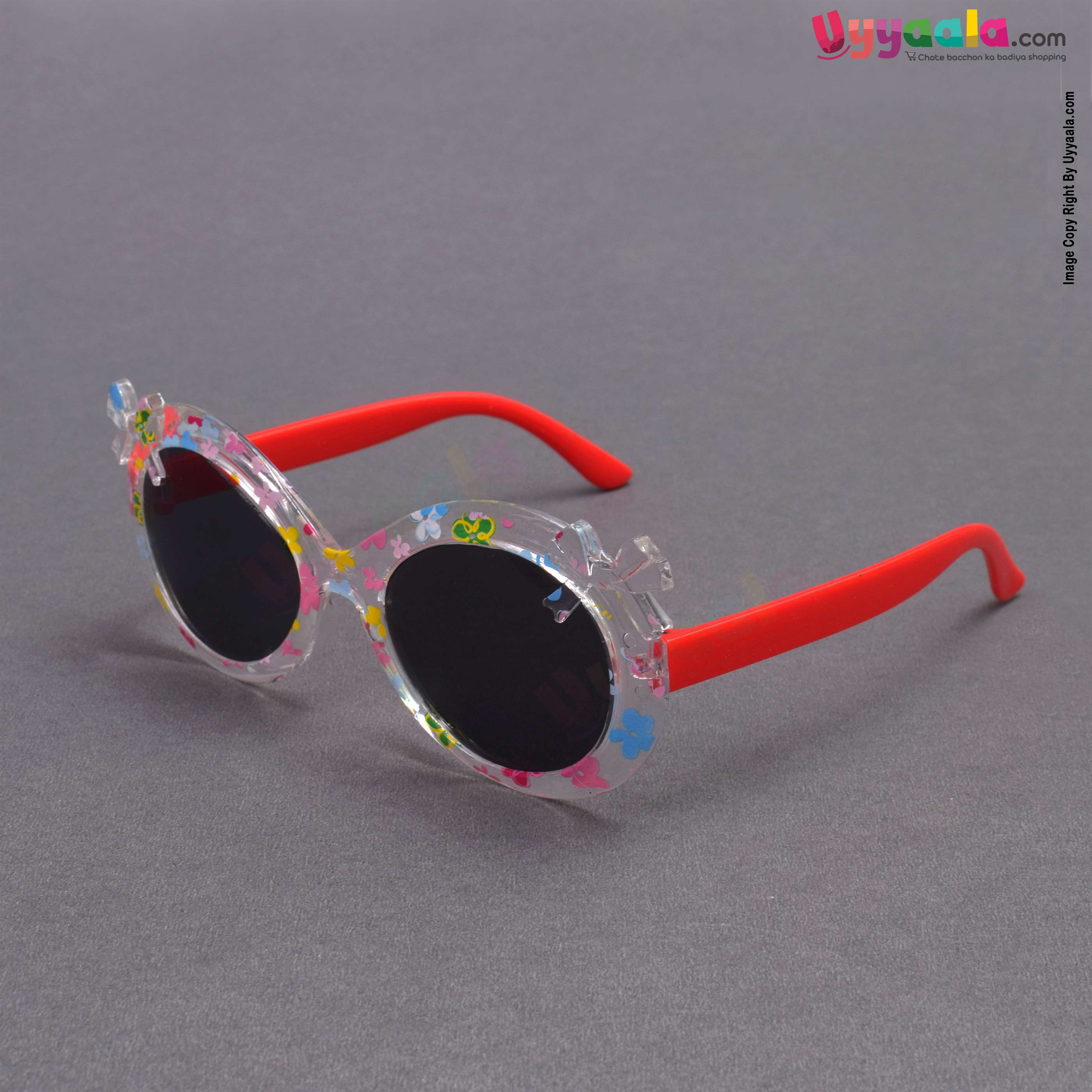 Stylish cat-eye tinted sunglasses for kids - red & floral print