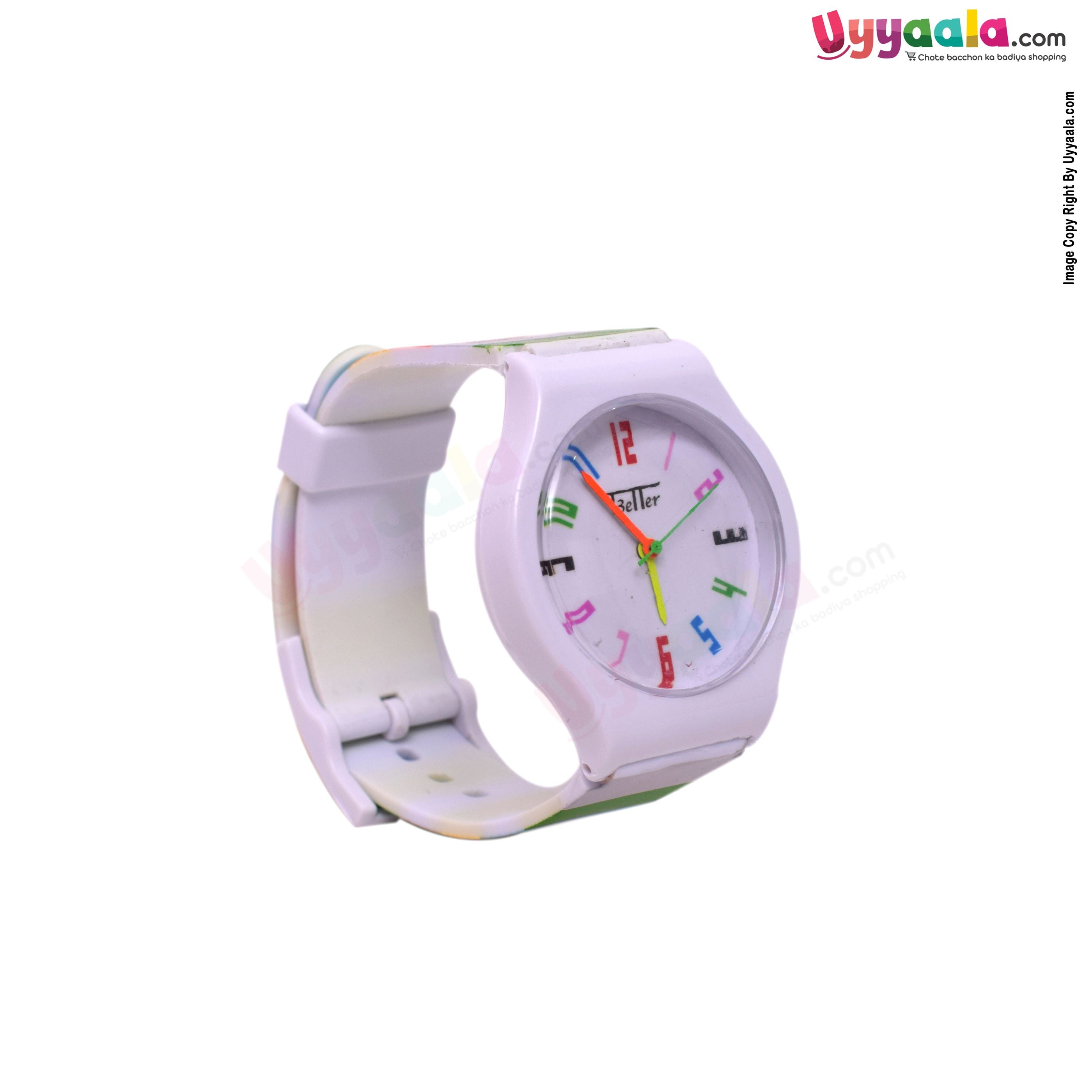 White analog wrist watch for kids - multi color strap
