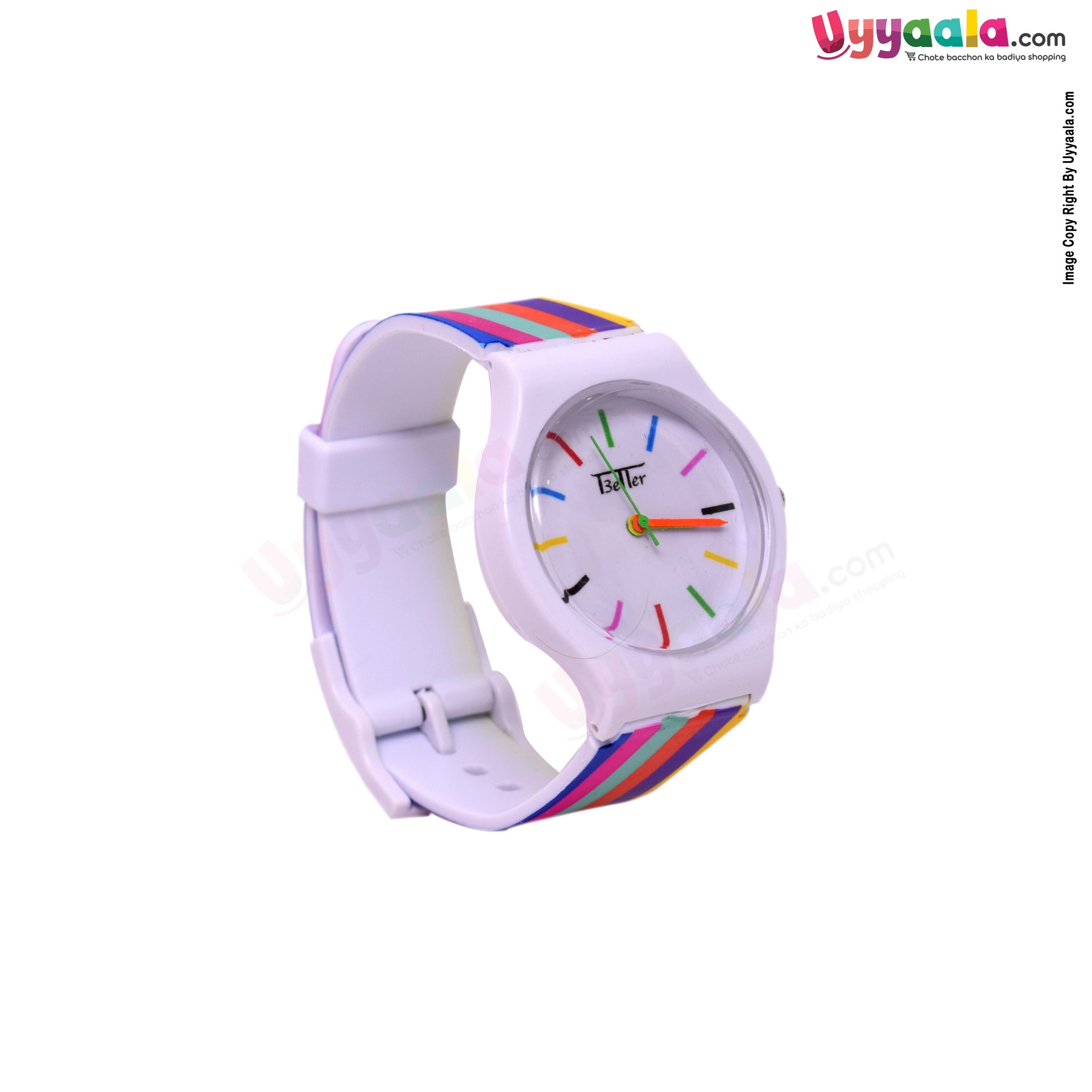 White analog wrist watch for kids - multicolor strap