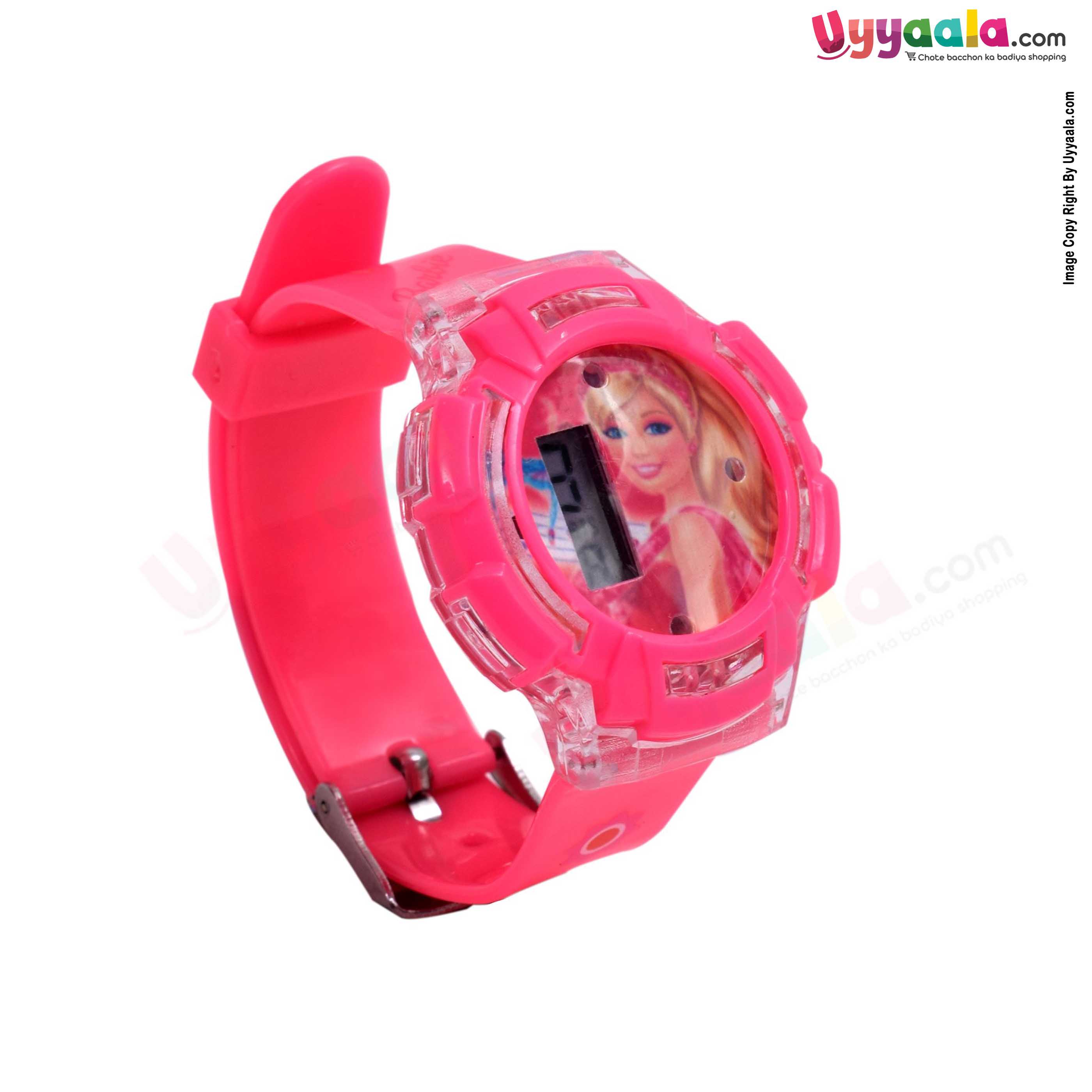 Pink Girl Watch Shopping Barbie Analog Digital Watch With Led