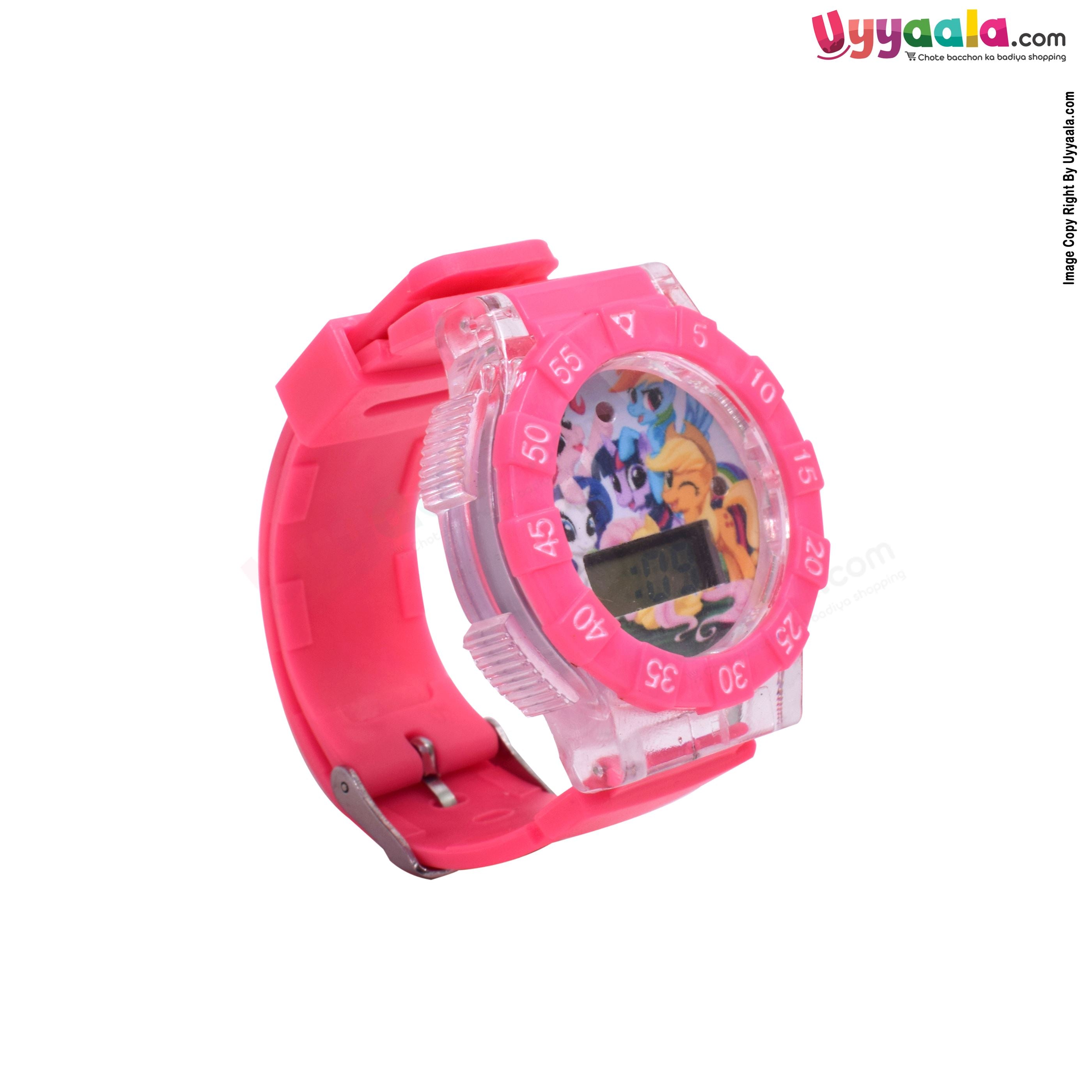 My little pony analog digital watch with led lights & music for kids - pink strap with cartoon print