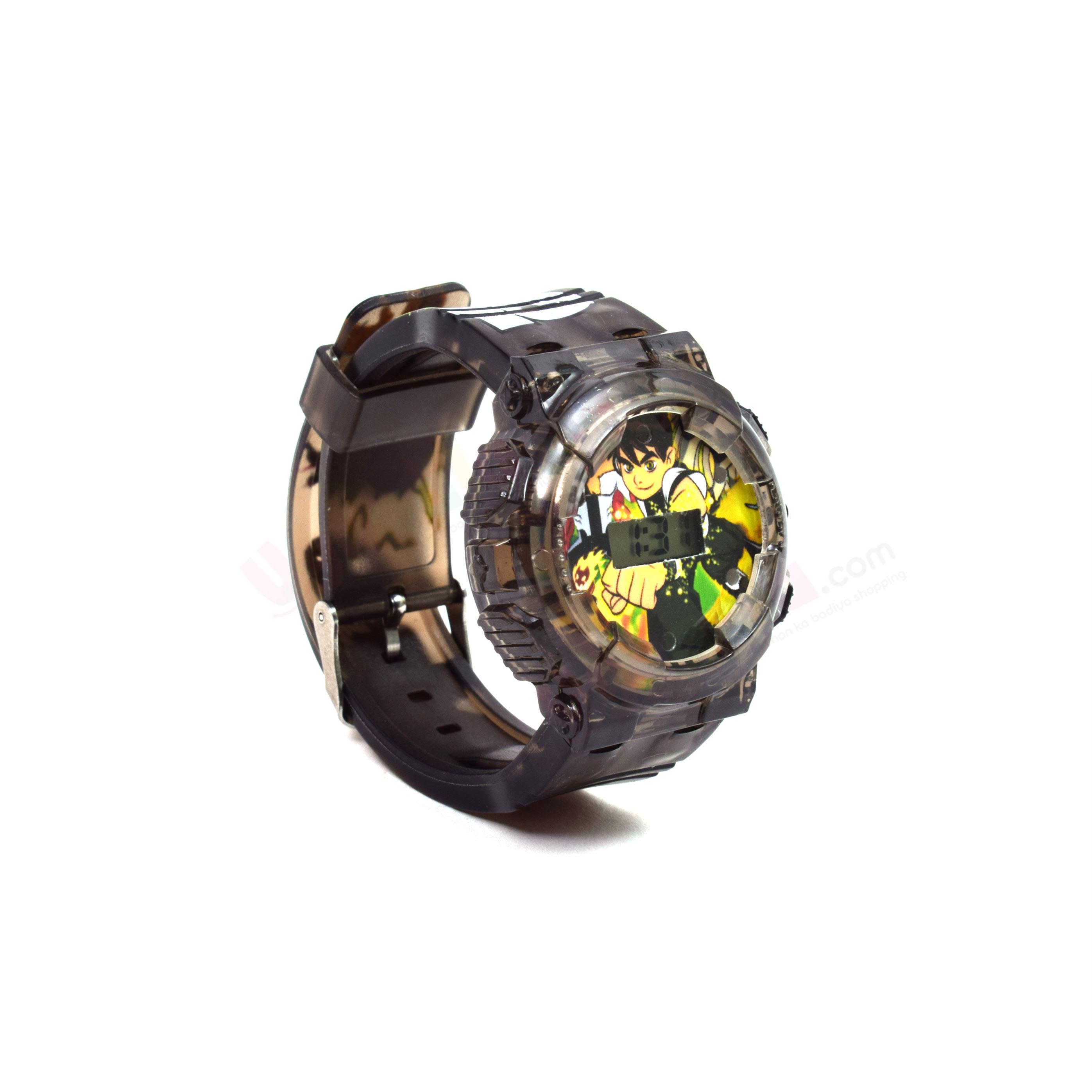Ben-10 analog digital watch with led lights for kids - black strap with ben-10 print, 2 + years