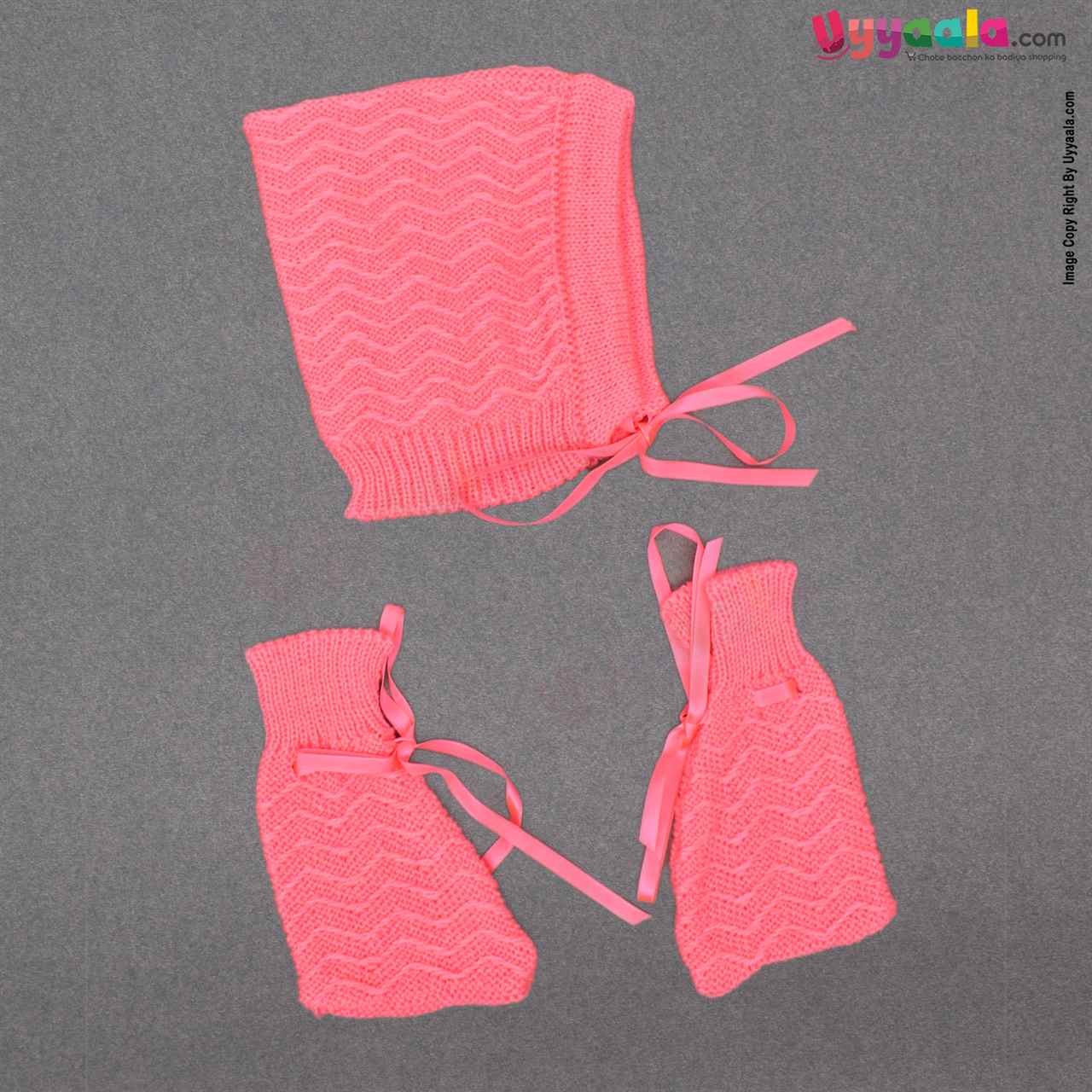 Woolen Cap & Socks For Babies, Pink