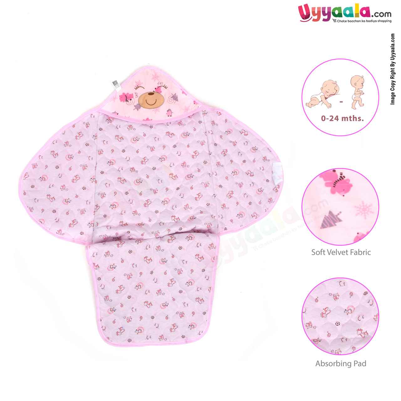 Hooded Soft Fur Leg Blanket Cum Wrapper For Newborn Babies - Pink, 0-6m