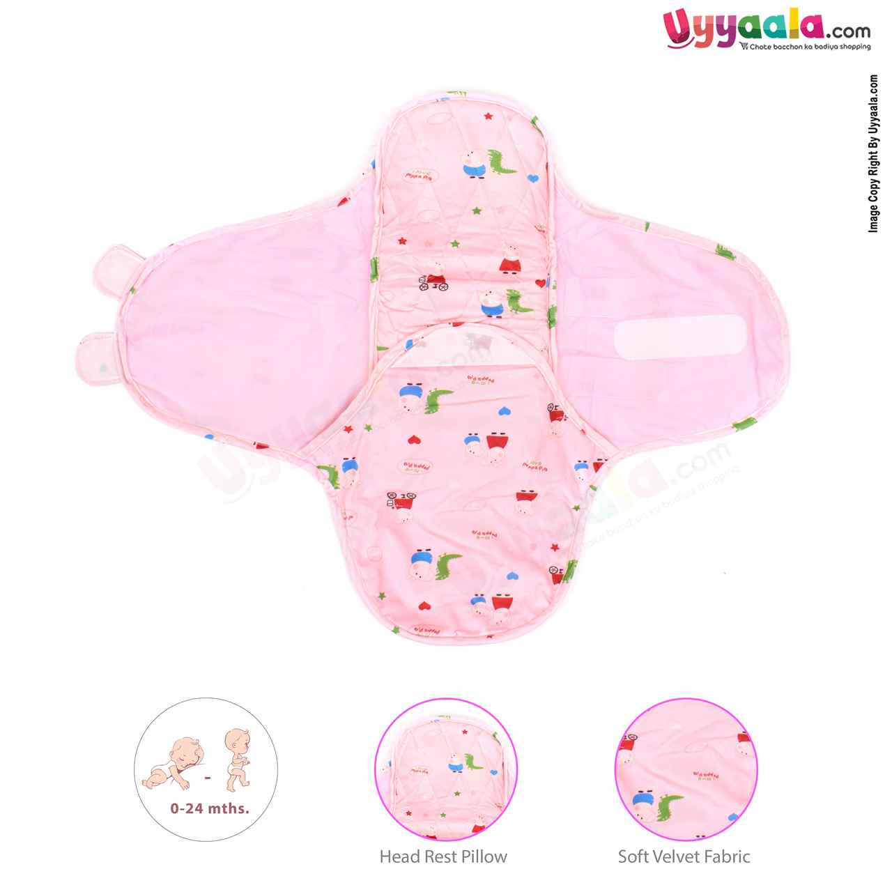 Swaddle Wrapper With Back, Neck & Head Support Newborn Babies - Pink 0-6m