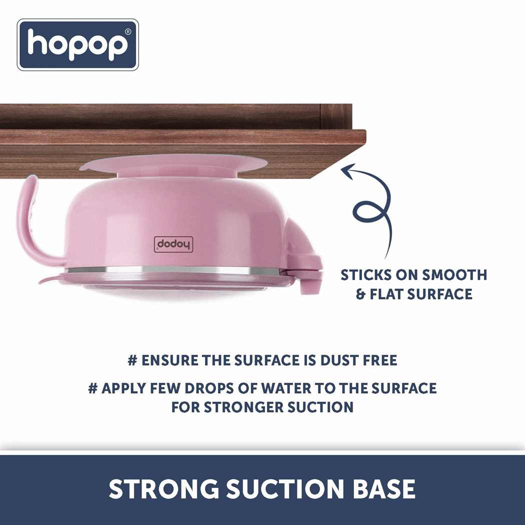 HOPOP Baby Steel Bowl With Suction Base - Pink 6m+