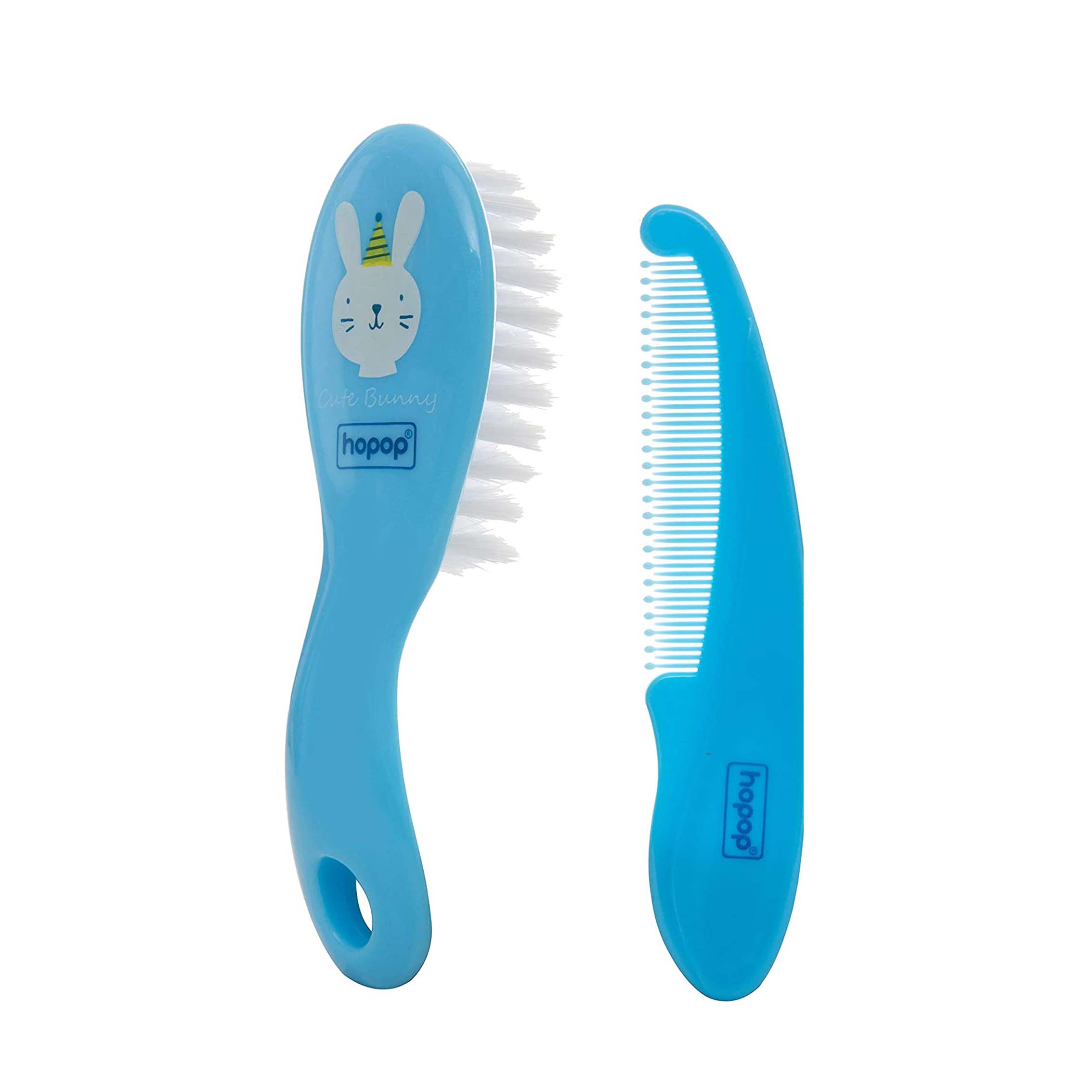HOPOP Soft Bristle Comb & Brush Set For Babies - Blue 0m+