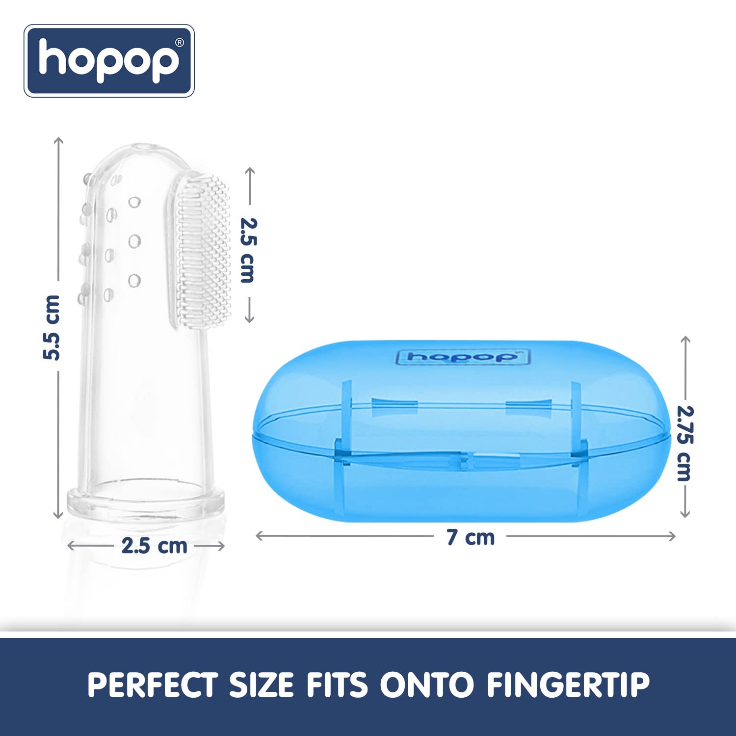 HOPOP Soft Silicone Finger Brush With Storage Case - Blue 0m+