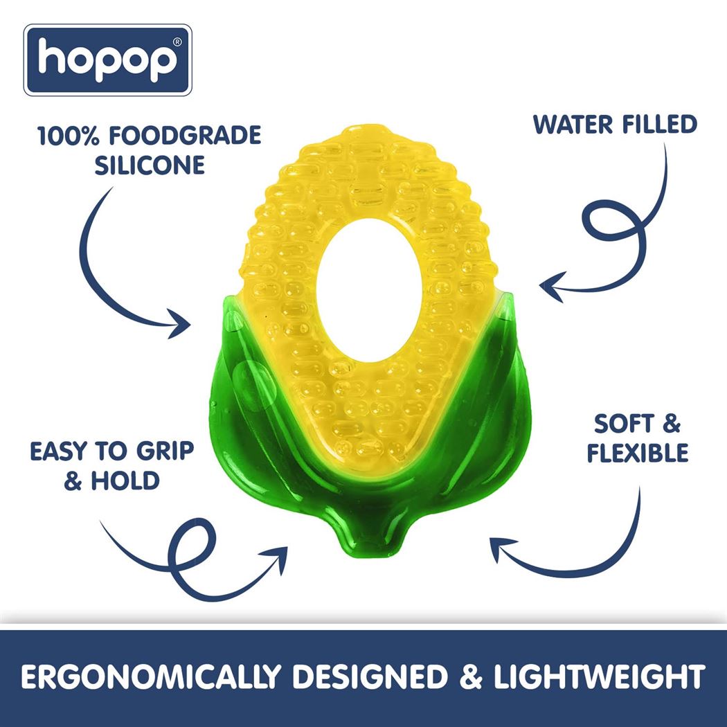 HOPOP Easy Grip Water Filled Cooling Teether For Babies - Corn 4m+