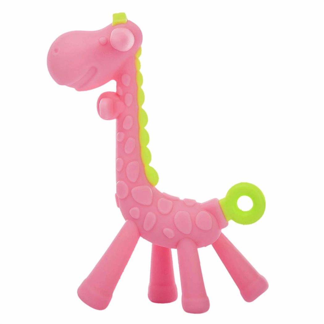 HOPOP Soft Silicone Giraffe Shaped Silicone Teether For Babies - Pink 4m+